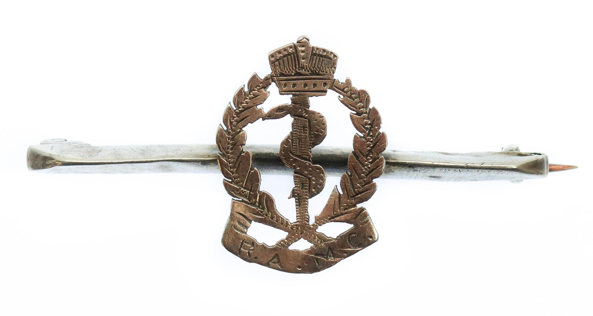 Royal Army Medical Corps (R.A.M.C.) Gold on Silver Sweetheart Brooch
