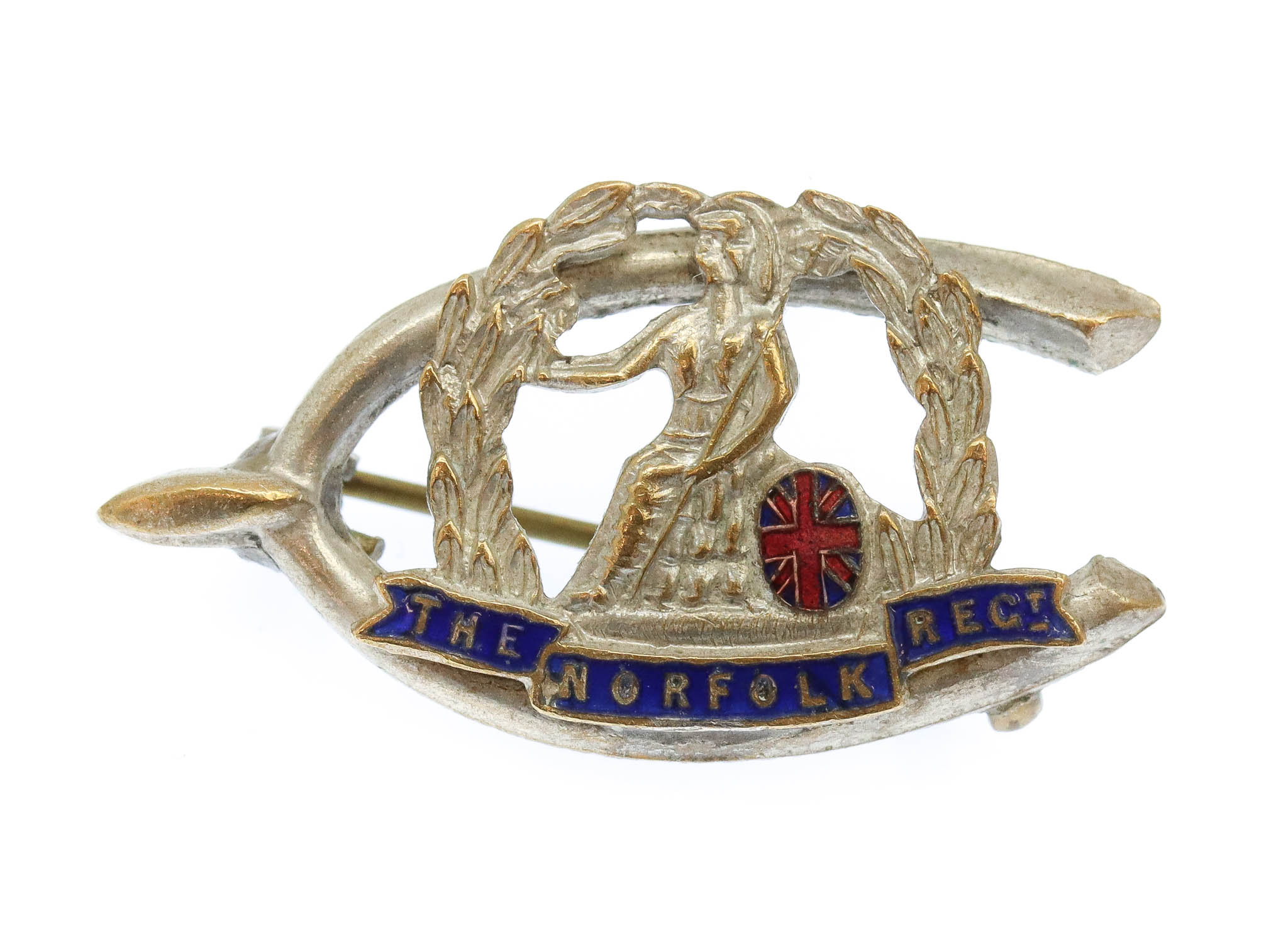 WWI Norfolk Regiment Enamelled Sweetheart Brooch