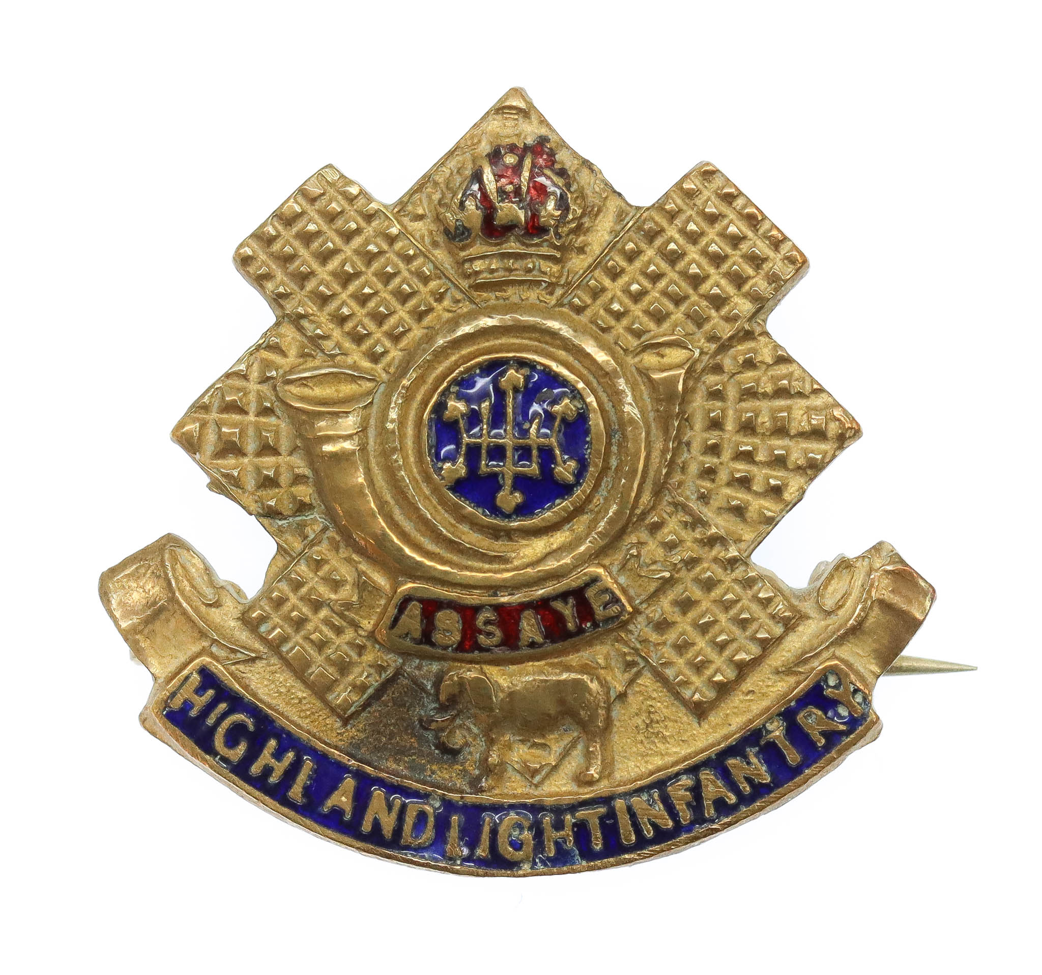 Highland Light Infantry (H.L.I.) Brass & Enamel Sweetheart Brooch