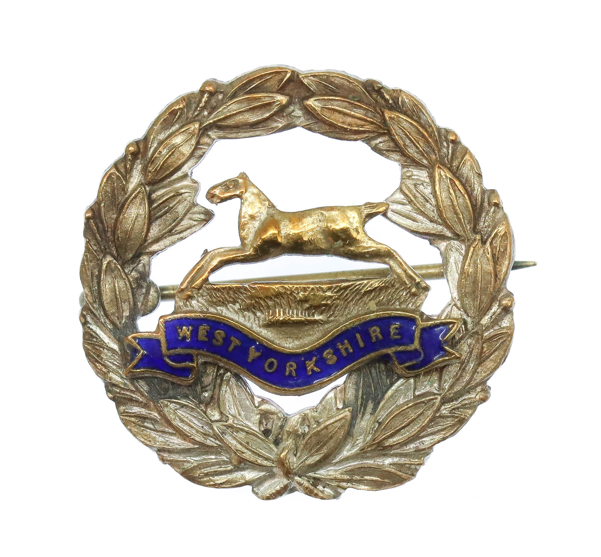 West Yorkshire Regiment Brass & Enamel Wreath Sweetheart Brooch