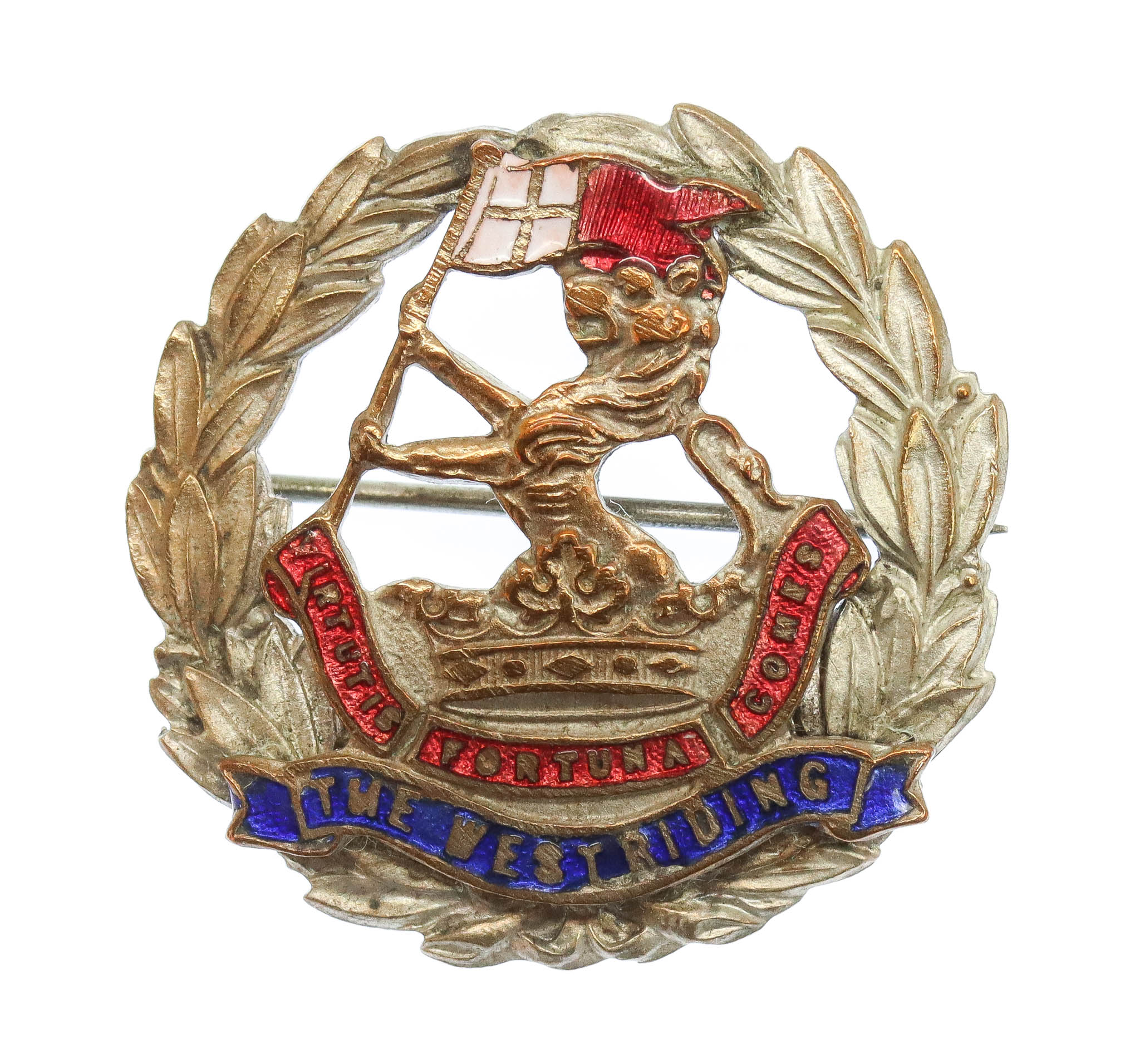 West Riding Regiment (Duke of Wellington's) Brass & Enamel Wreath Sweetheart Brooch