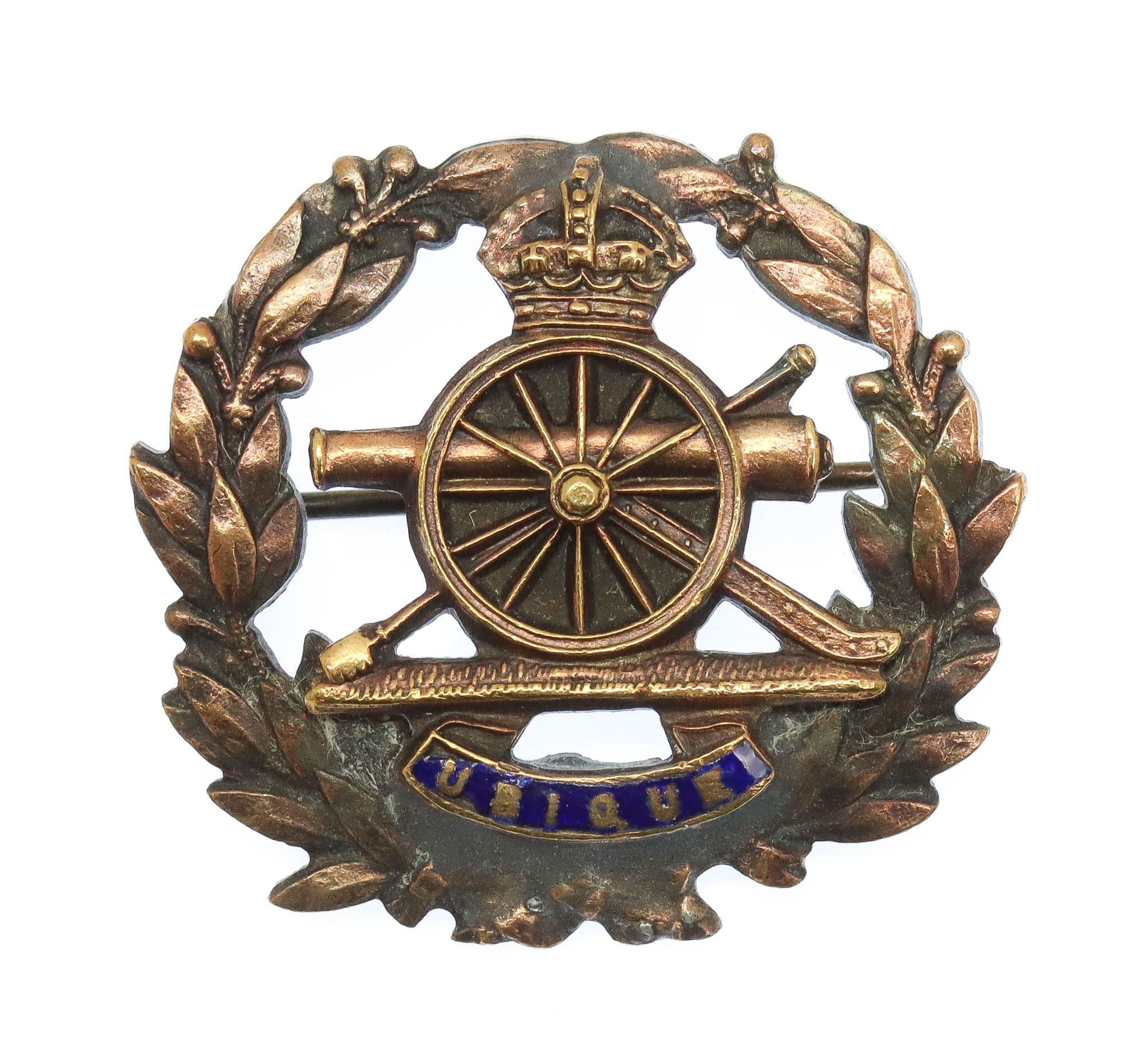 Royal Artillery Brass & Enamel Wreath Sweetheart Brooch