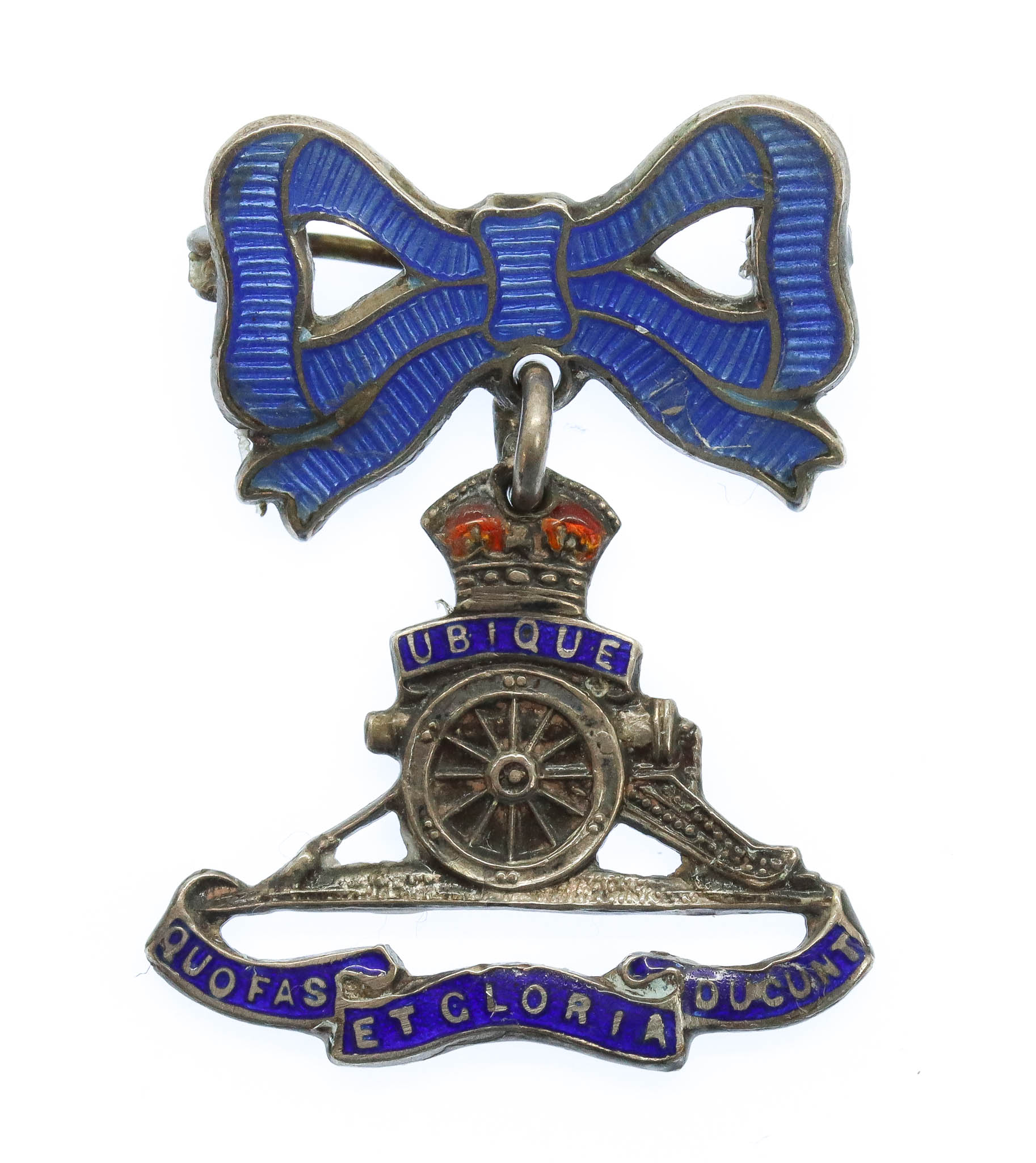 Royal Artillery Silver & Enamel Bow Suspension Sweetheart Brooch