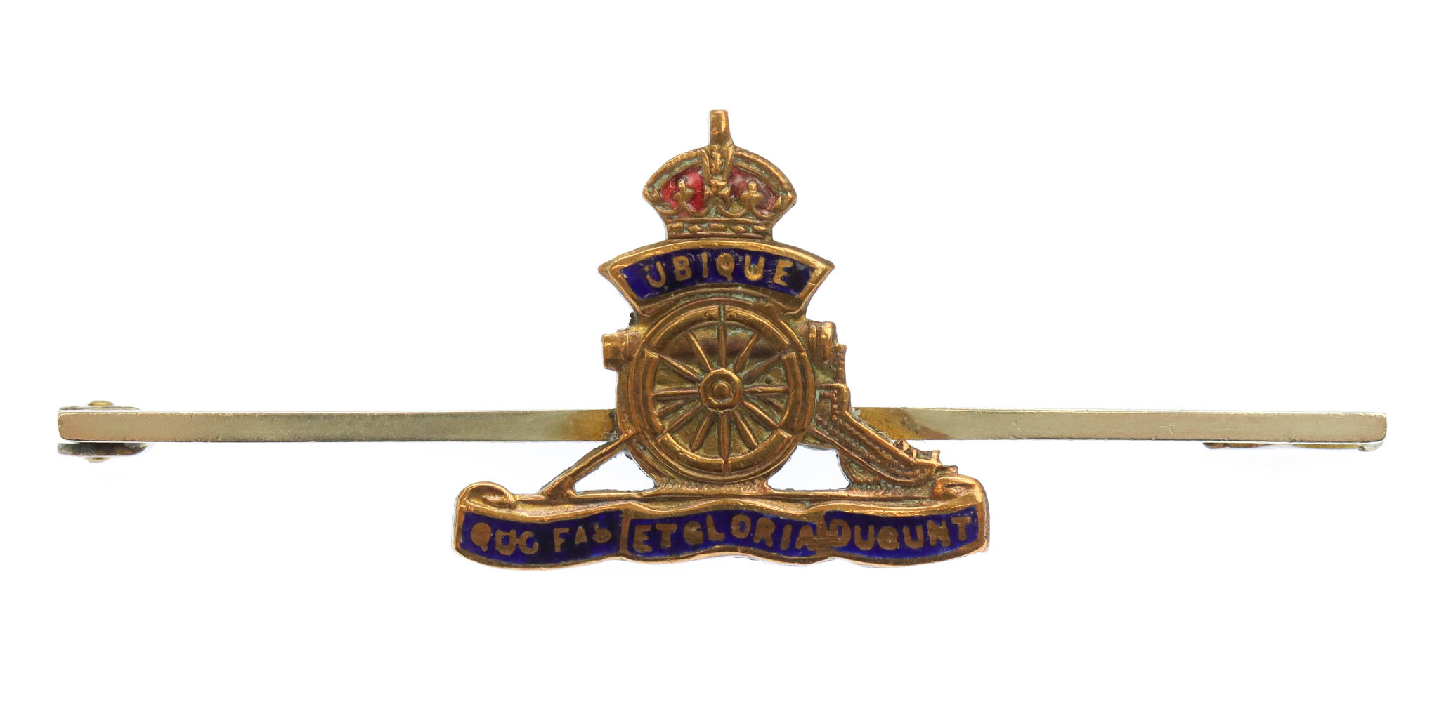 Royal Artillery Brass & Enamel Sweetheart Brooch/Tie Pin - King's Crown