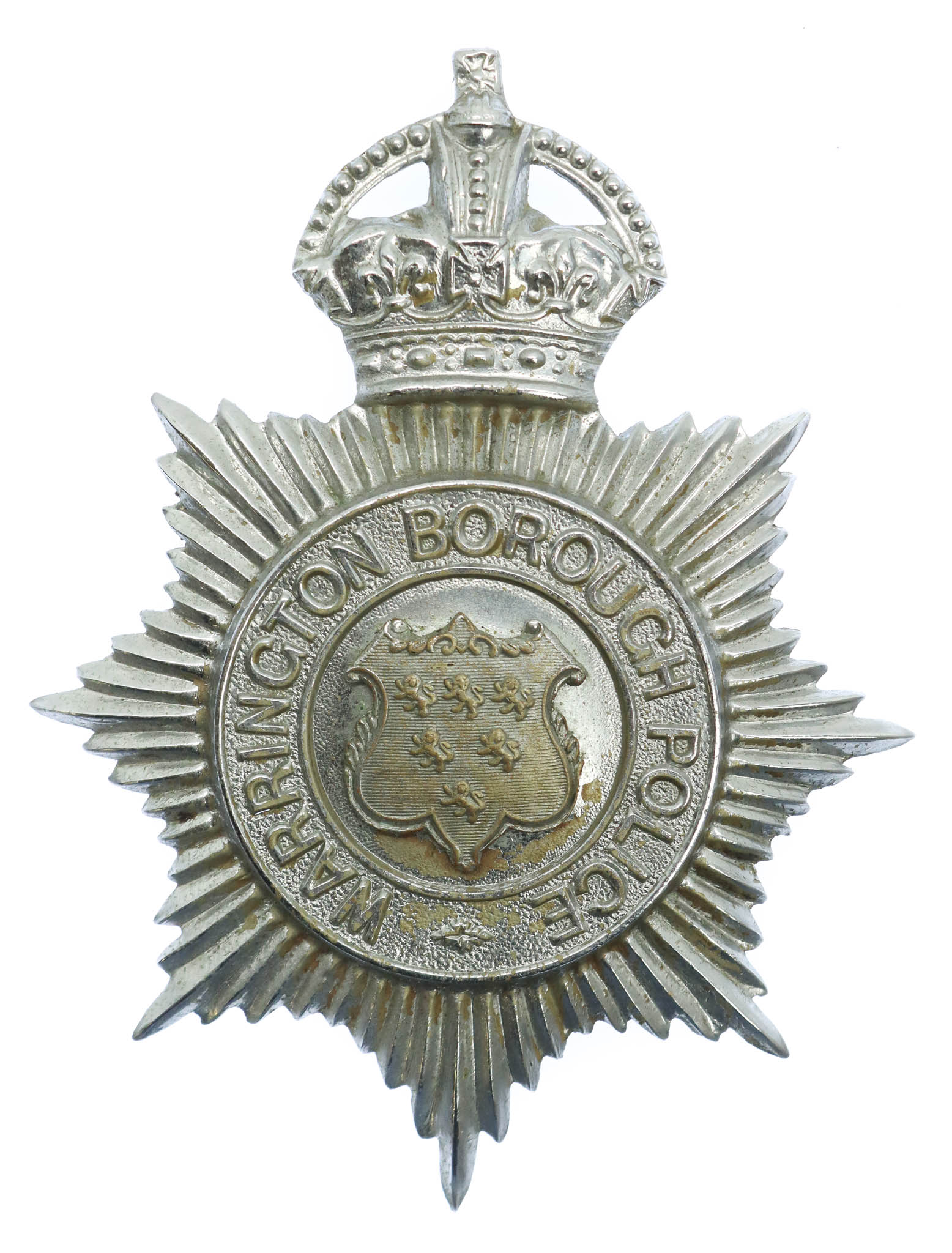 Warrington Borough Police Helmet Plate - King's Crown