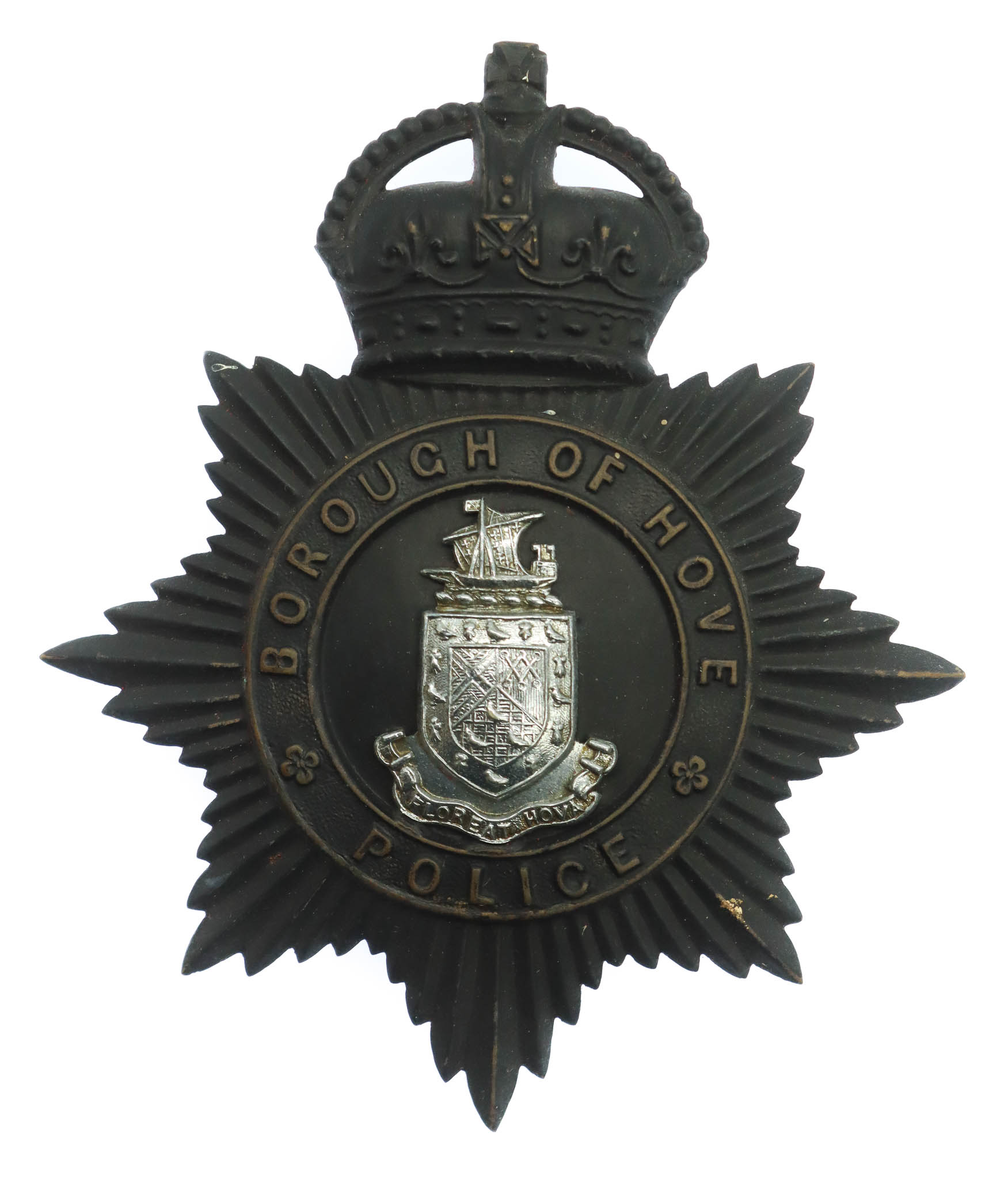 *Hove Borough Police Night Helmet Plate - King's Crown