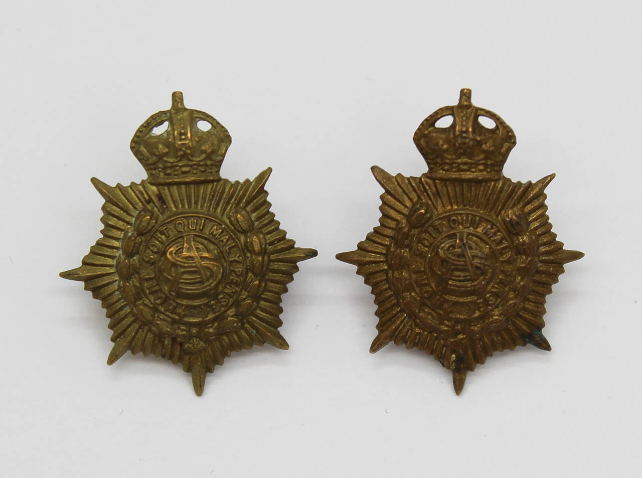 Pair of Army Service Corps (A.S.C.) Collar Badges - King's Crown