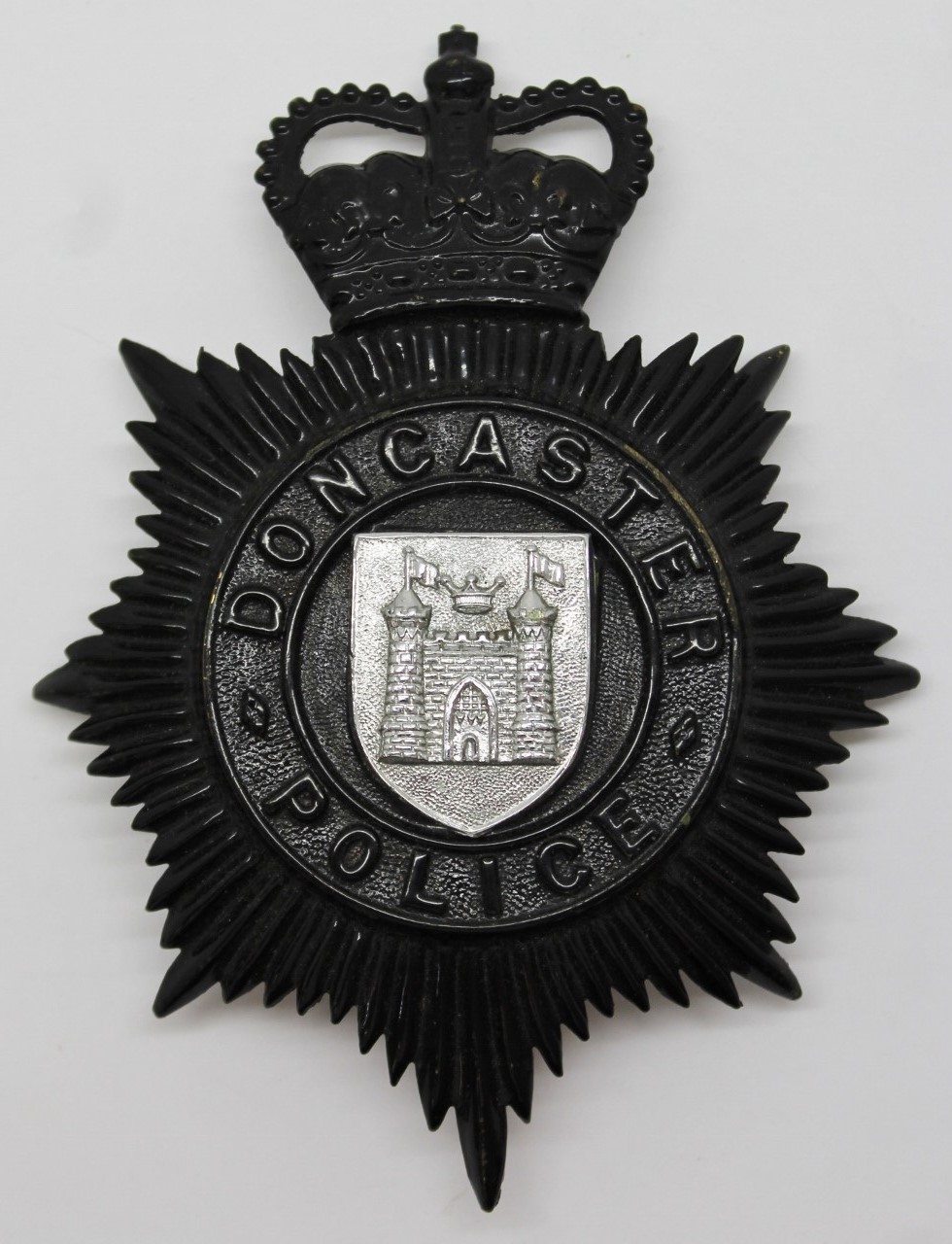 Doncaster Borough Police Night Helmet Plate - Queen's Crown
