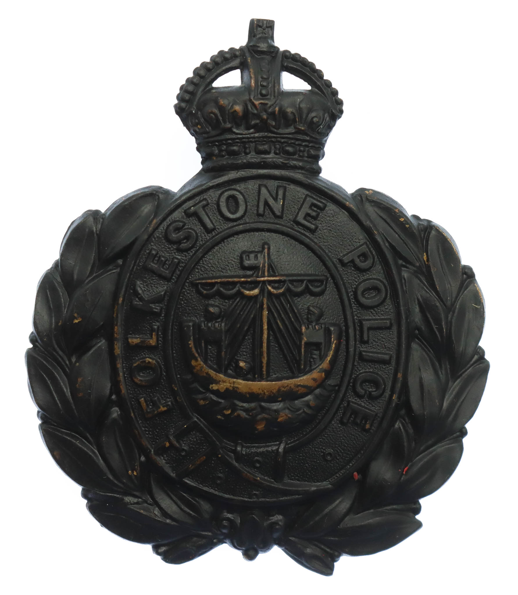 Folkestone Borough Police Wreath Helmet Plate - King's Crown