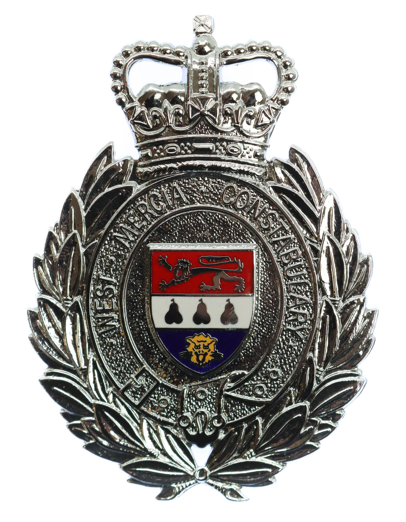 West Mercia Constabulary Enamelled Wreath Helmet Plate - Queen's Crown
