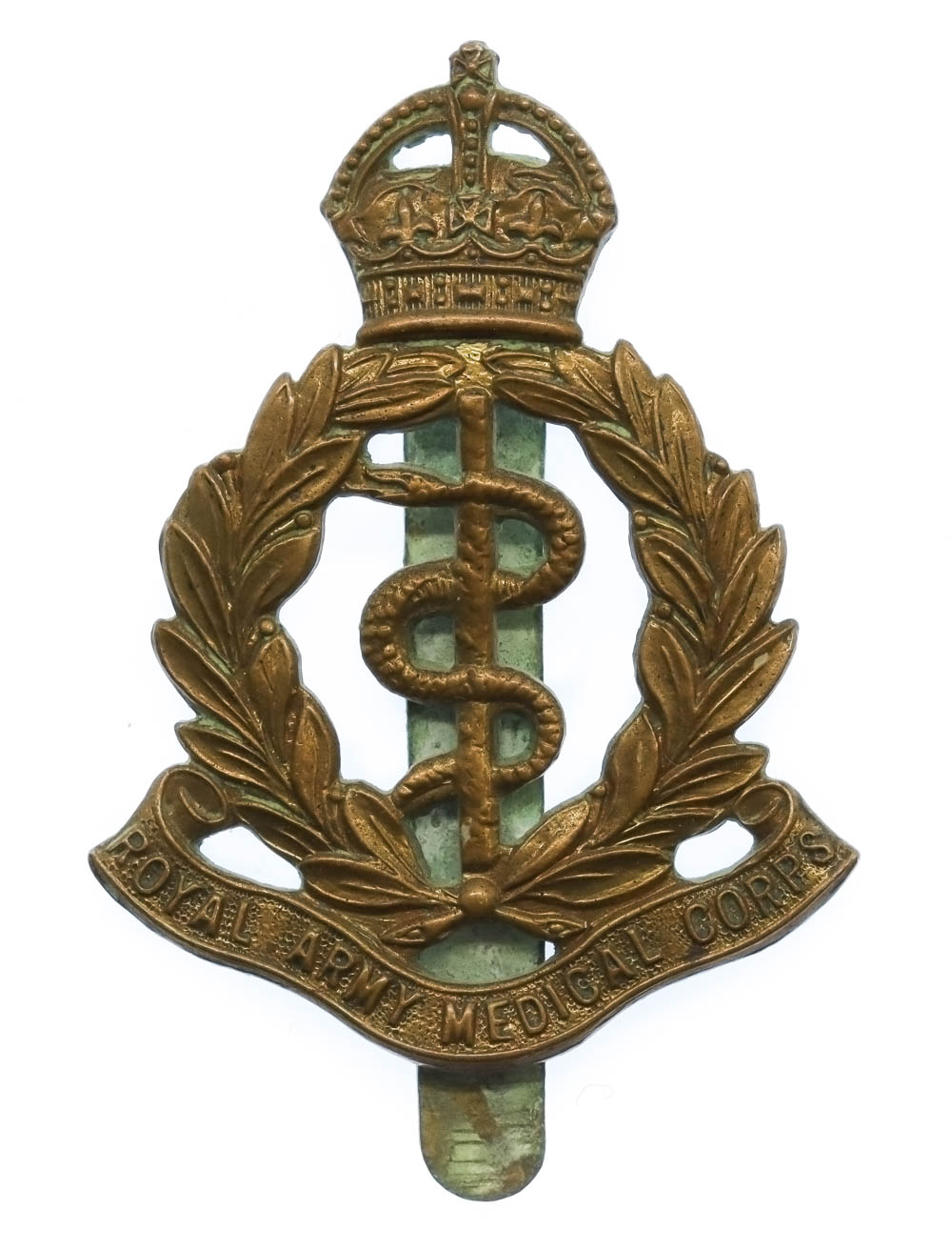 Royal Army Medical Corps (R.A.M.C.) Brass Cap Badge - King's Crown