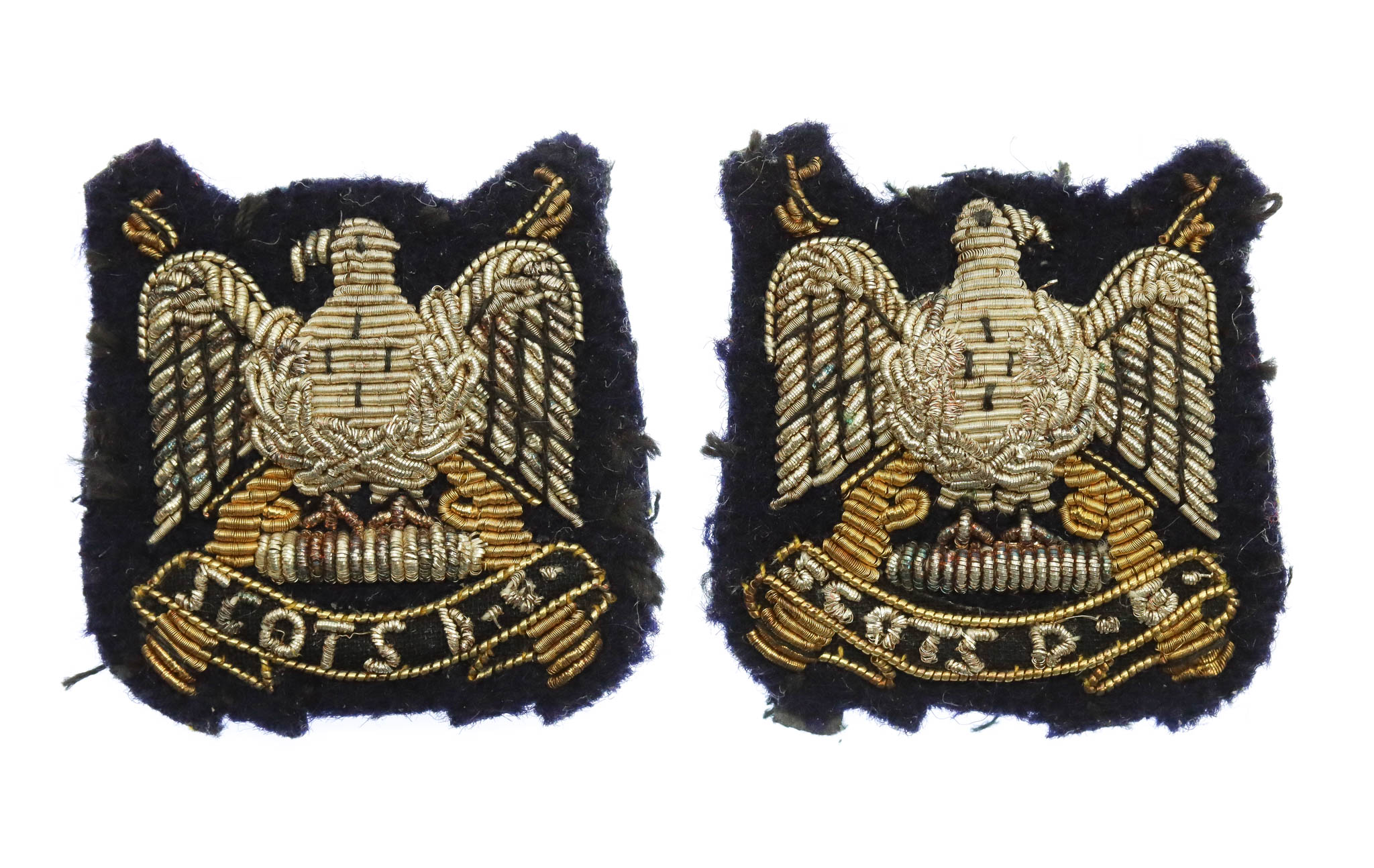 Pair of Royal Scots Dragoon Guards No.1 Dress Bullion Collar Badges