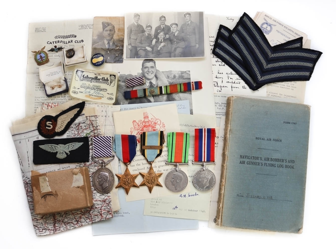 WW2 1944 'Immediate' Evader's D.F.M. Group of Five - Stirling and Lancaster Wireless Operator, Flt Sgt. P. Jezzard, 622 Sqdn, Royal Air Force Volunteer Reserve (Killed in a Flying Accident Over the North Sea, 5/4/1948)