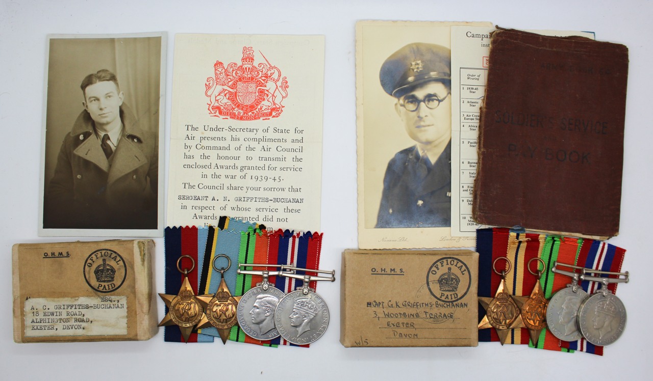 WW2 Air Crew Europe Casualty Medal Group & Devonshire Regiment Officer's Medal Group to the Griffiths-Buchanan Brothers
