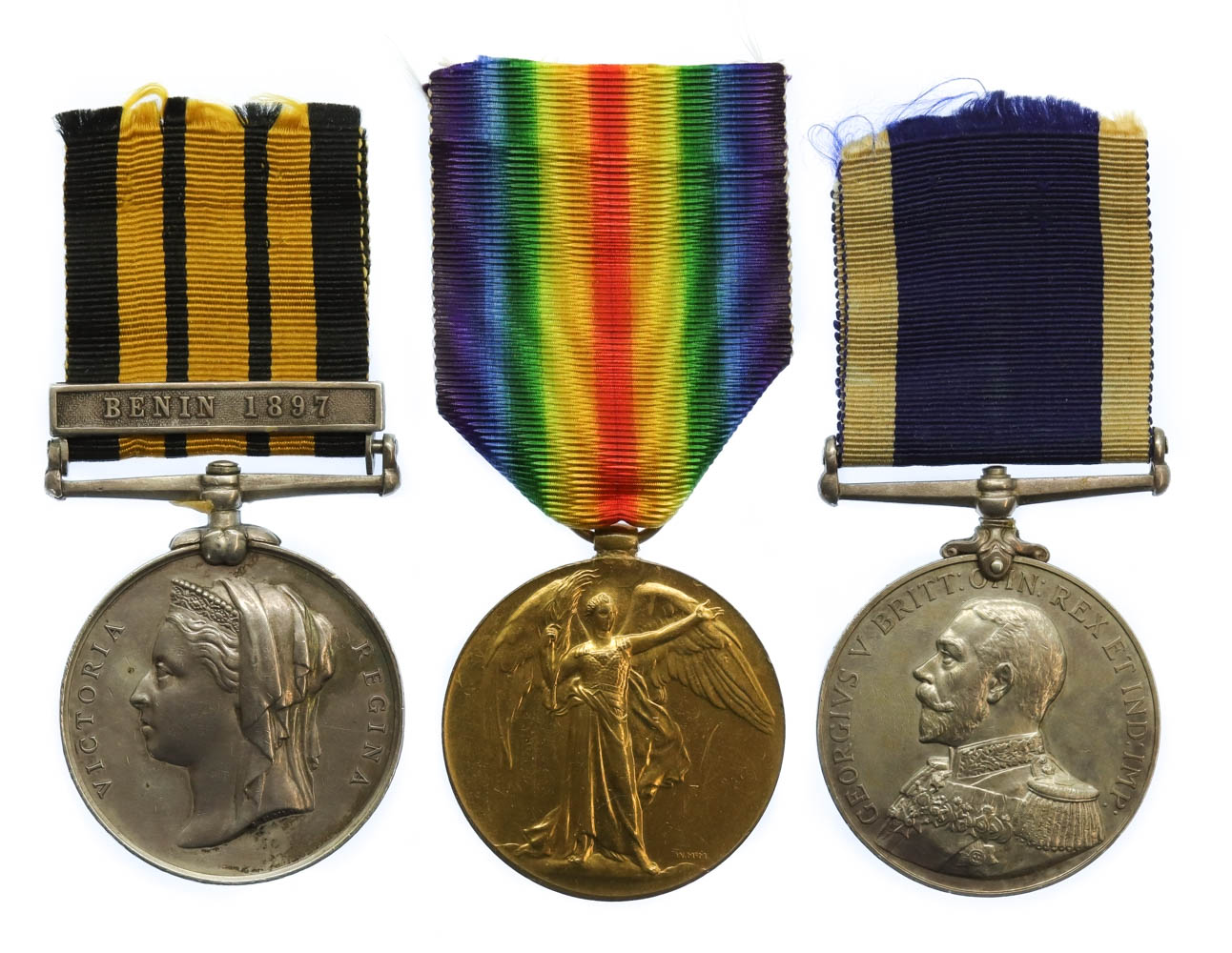 East and West Africa Medal (Clasp - Benin 1897), WW1 Victory Medal and LS&GC Medal Group of Three - Chief Petty Officer F.A. Newing, Royal Navy (Drowned as a Result of the Capsizing of a Ships Cutter in a Blizzard 28/3/16)