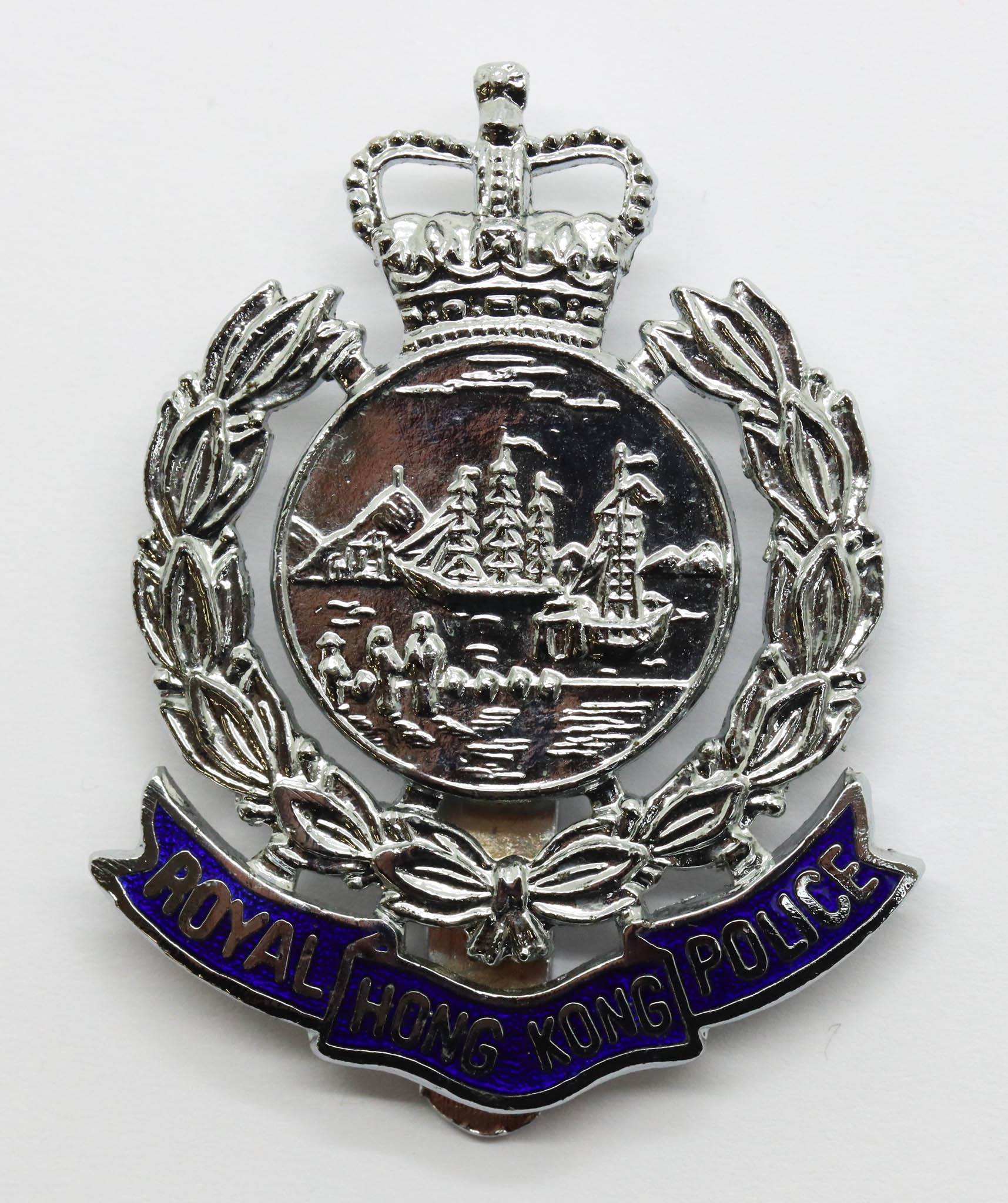 Royal Hong Kong Police Enamelled Cap Badge - Queen's Crown