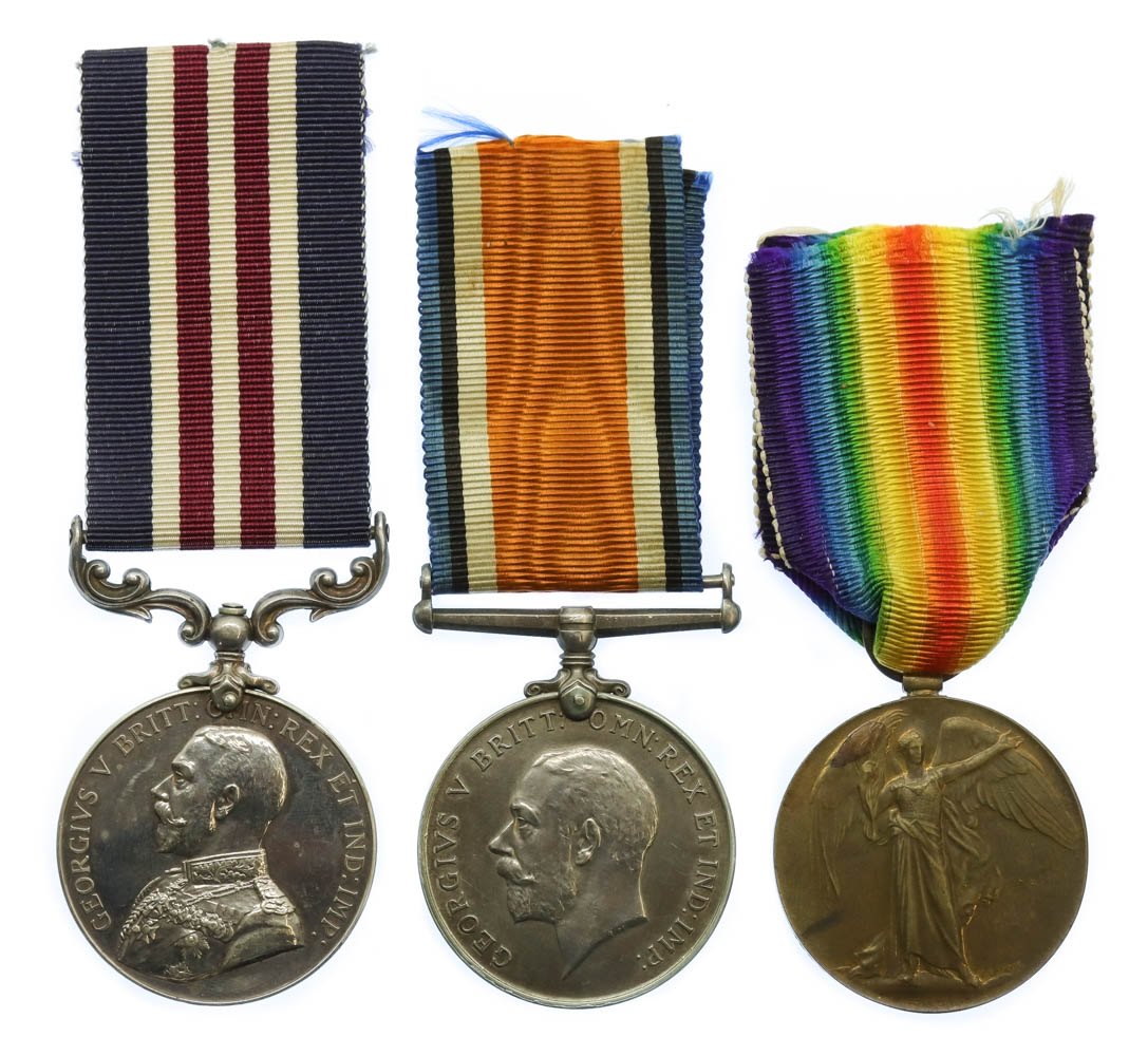 WW1 Military Medal, British War & Victory Medal Group of Three - Cpl. C. Rowland, 7th Bn. East Kent Regiment (The Buffs) - K.I.A. 