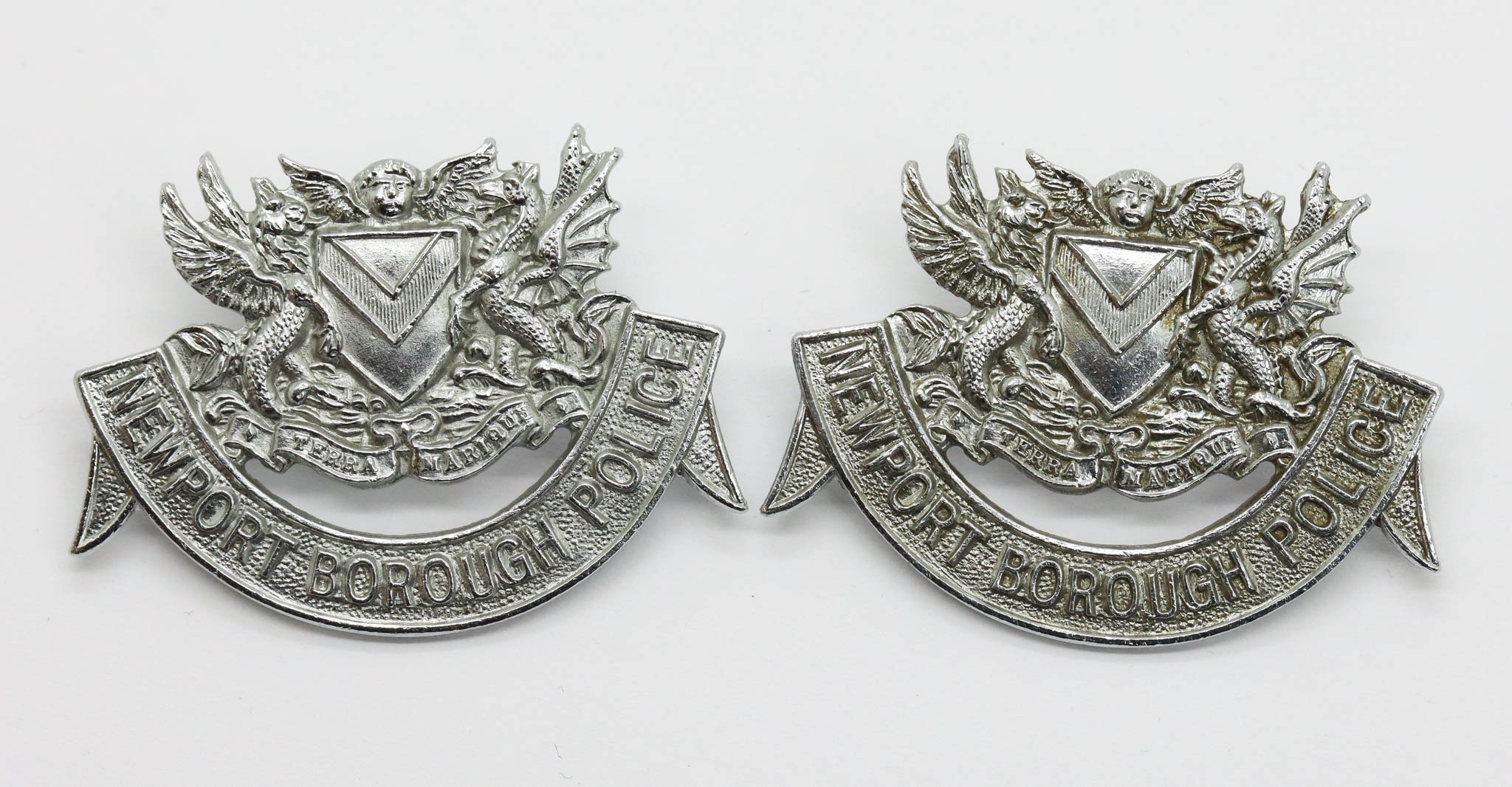 Pair of Newport Borough Police Collar Badges