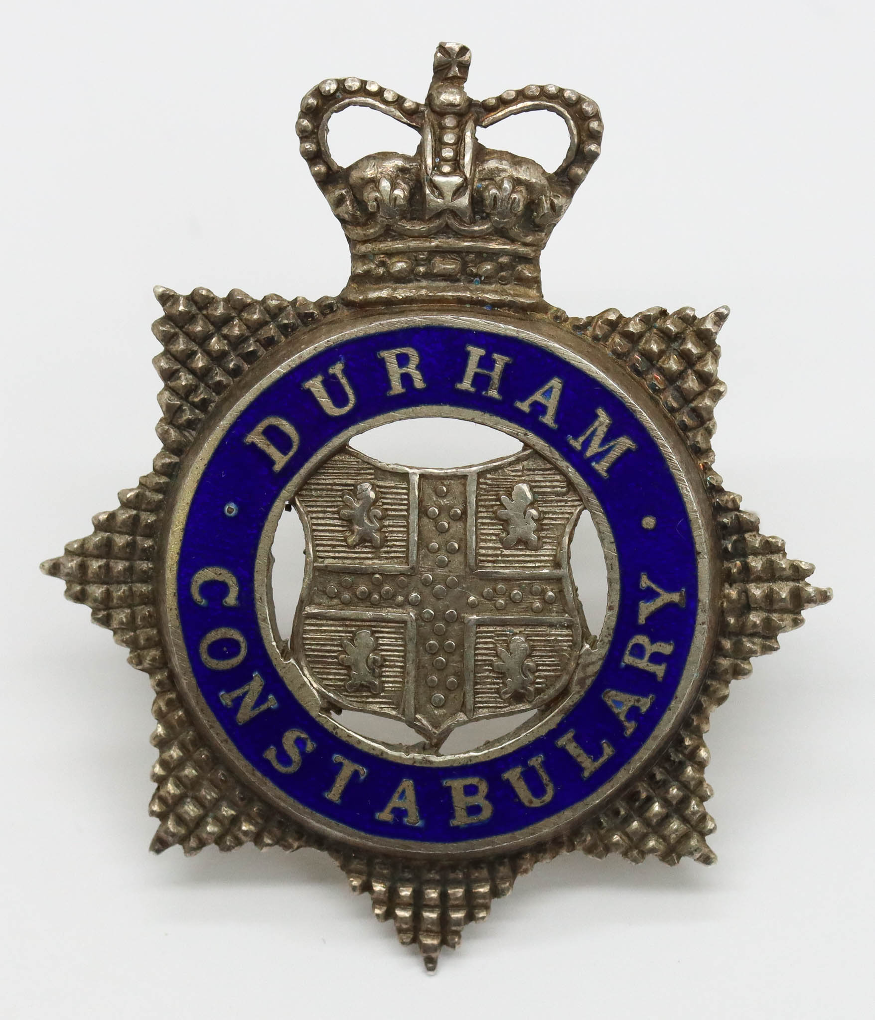 Durham Constabulary Senior Officer's Silvered & Enamel Cap Badge - Queen's Crown