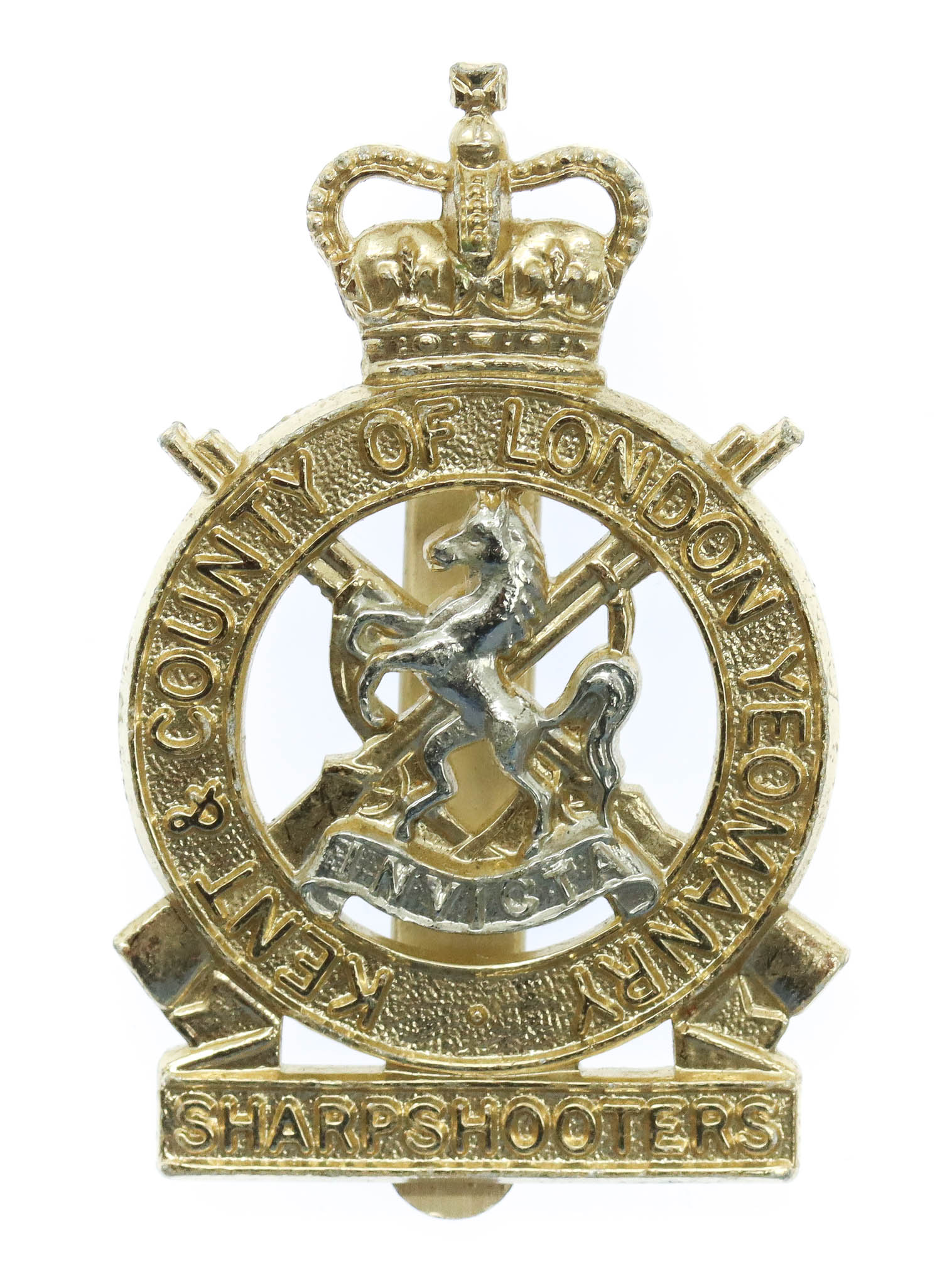 Kent & County of London Yeomanry (Sharpshooters) Anodised (Staybrite) Cap Badge