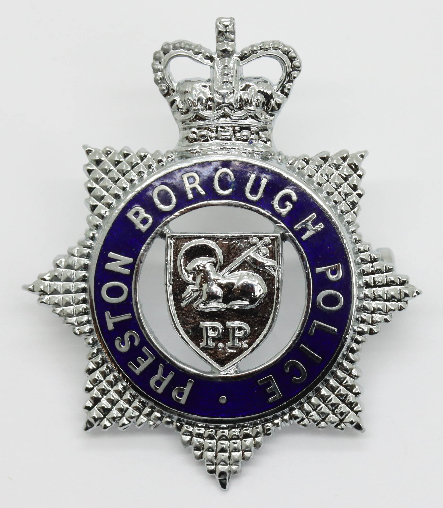 Preston Borough Police Senior Officer's Enamelled Cap Badge - Queen's Crown