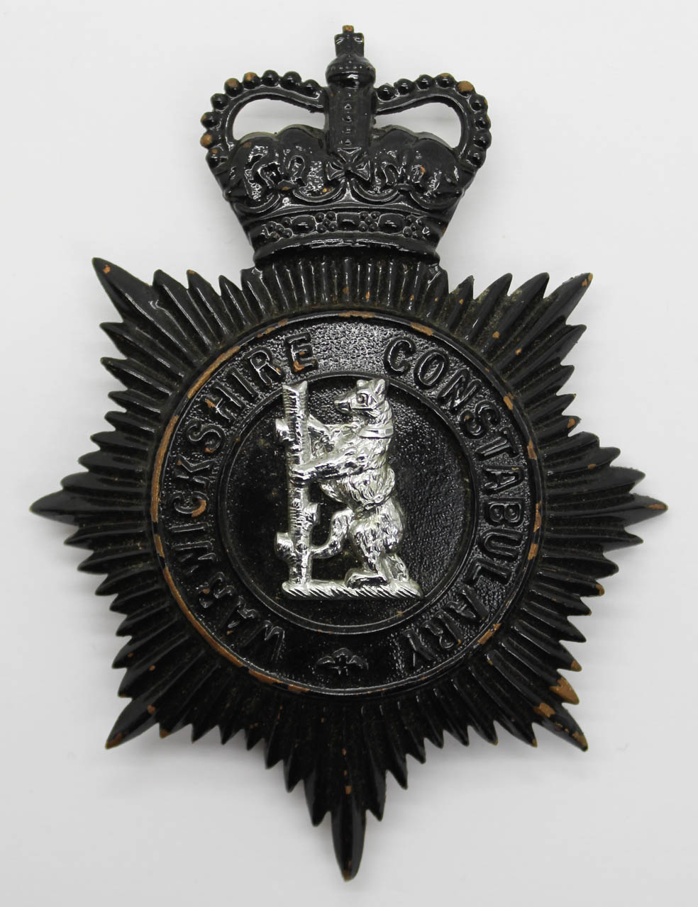 Warwickshire Constabulary Night Helmet Plate - Queen's Crown