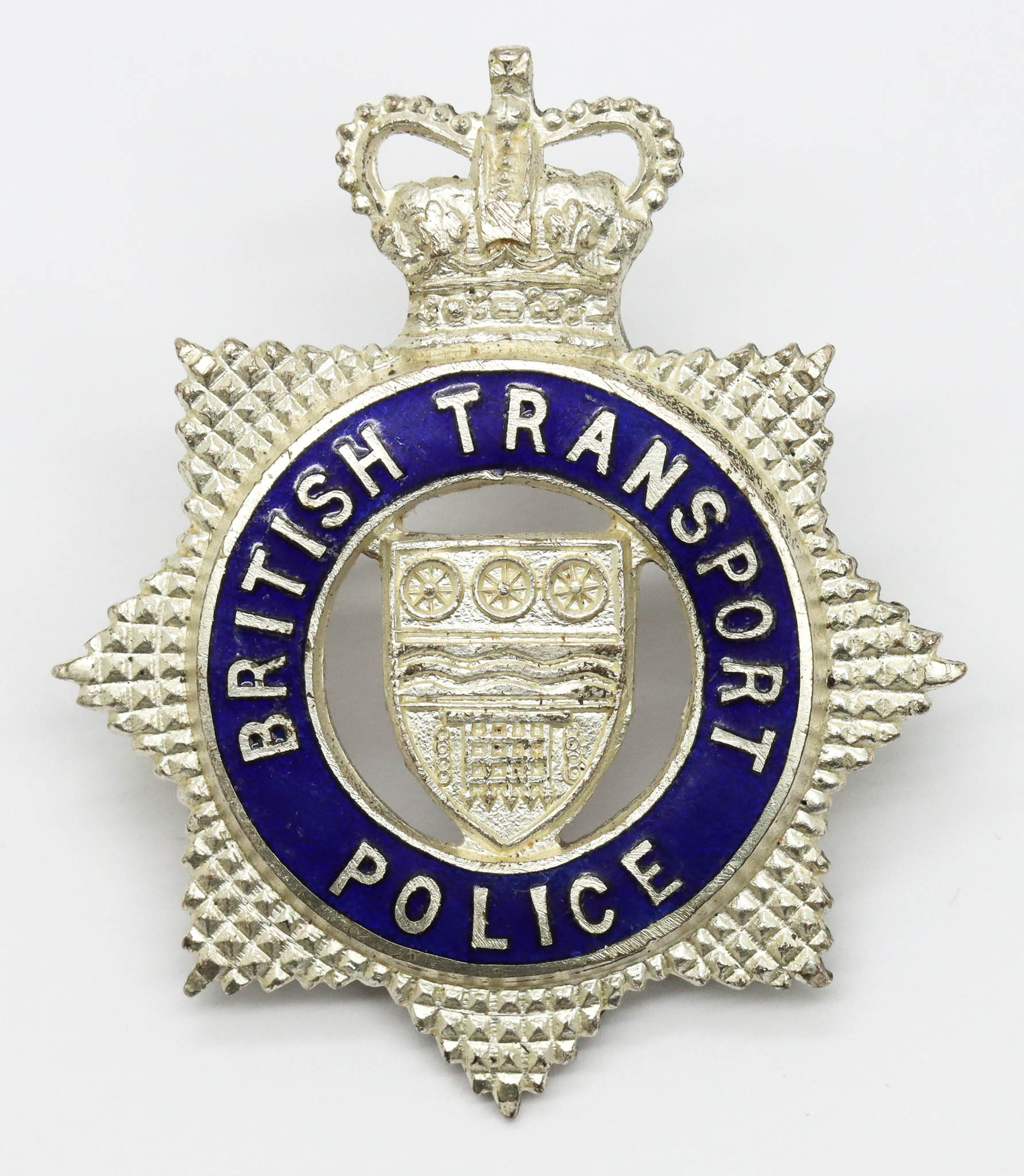 British Transport Police Senior Officer's Silvered & Enamel Cap Badge - Queen's Crown
