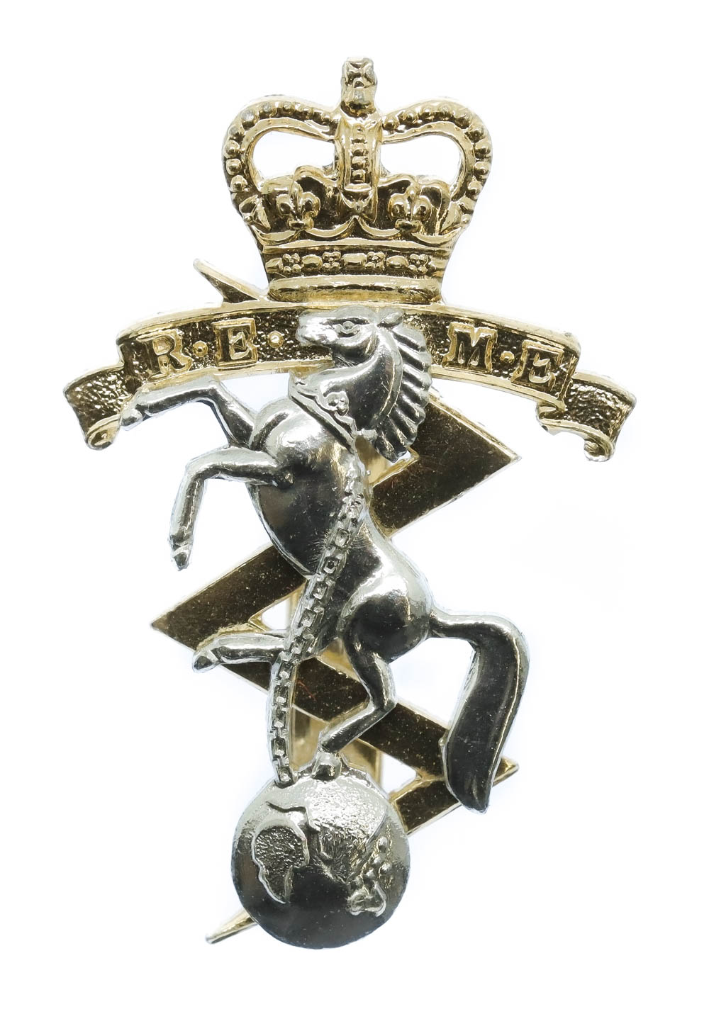 Royal Electrical & Mechanical Engineers (R.E.M.E.) Anodised (Staybrite) Cap Badge