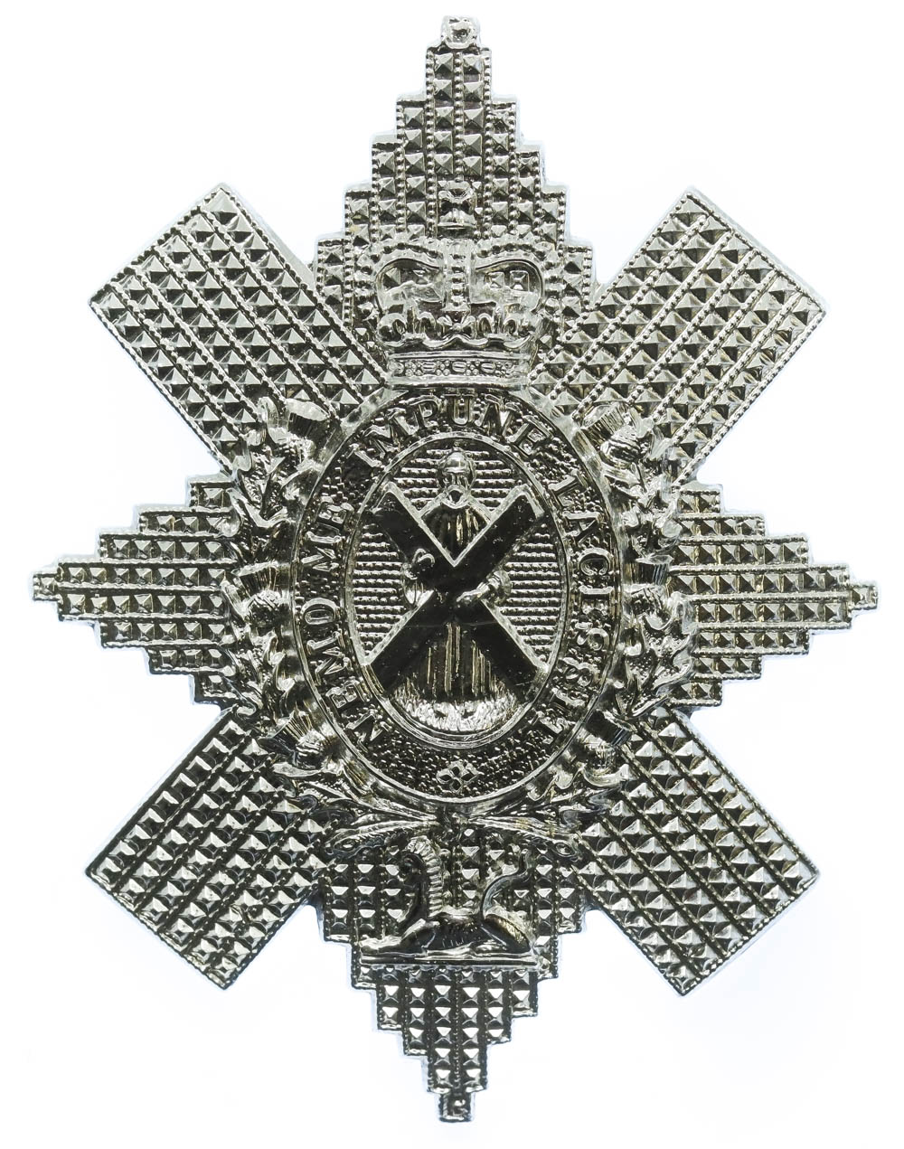 Black Watch (The Royal Highlanders) Anodised (Staybrite) Cap Badge - Queen's Crown