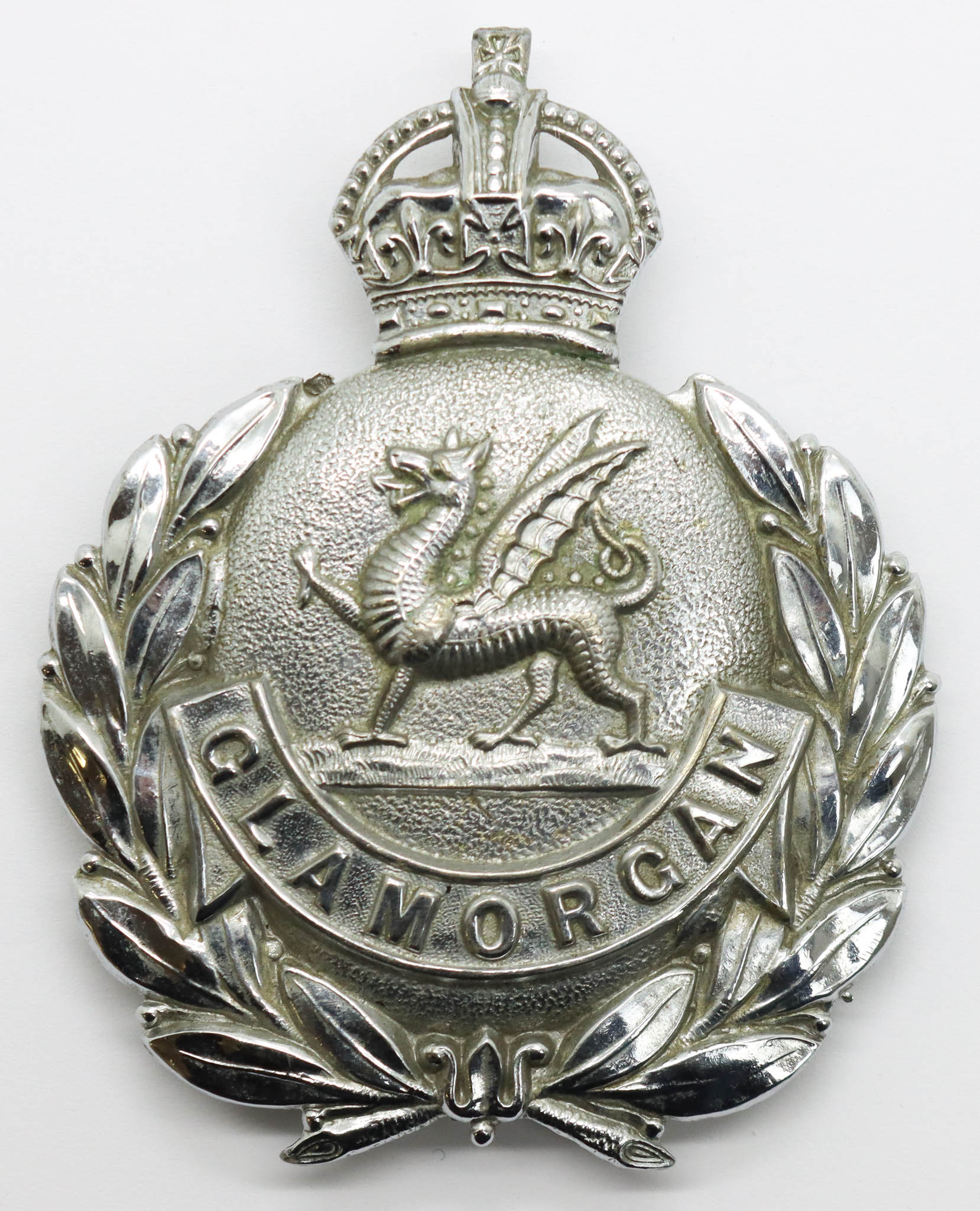 Glamorgan Constabulary Wreath Helmet Plate - King's Crown