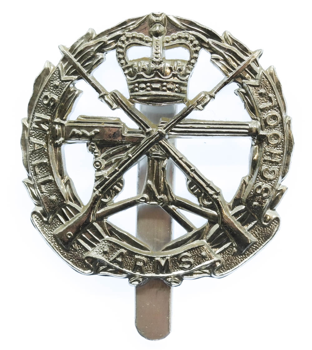 Small Arms School Corps Anodised (Staybrite) Cap Badge