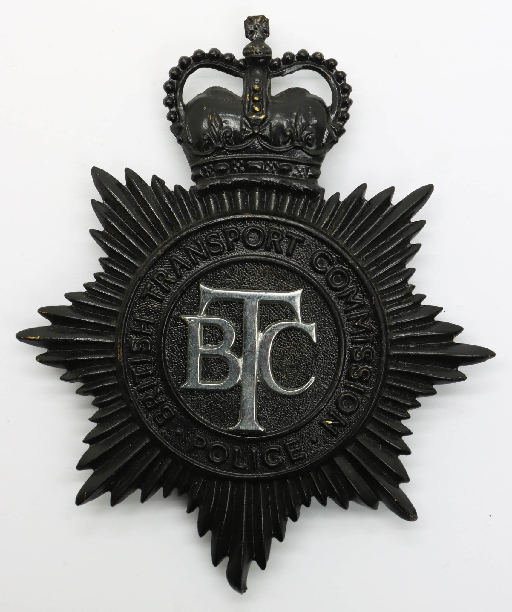 British Transport Commission (B.T.C.) Police Night Helmet Plate - Queen's Crown