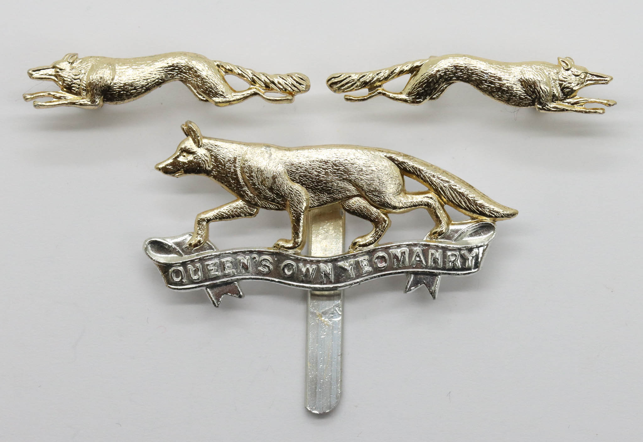 Queen's Own Yeomanry Anodised (Staybrite) Cap Badge & Pair of Collars