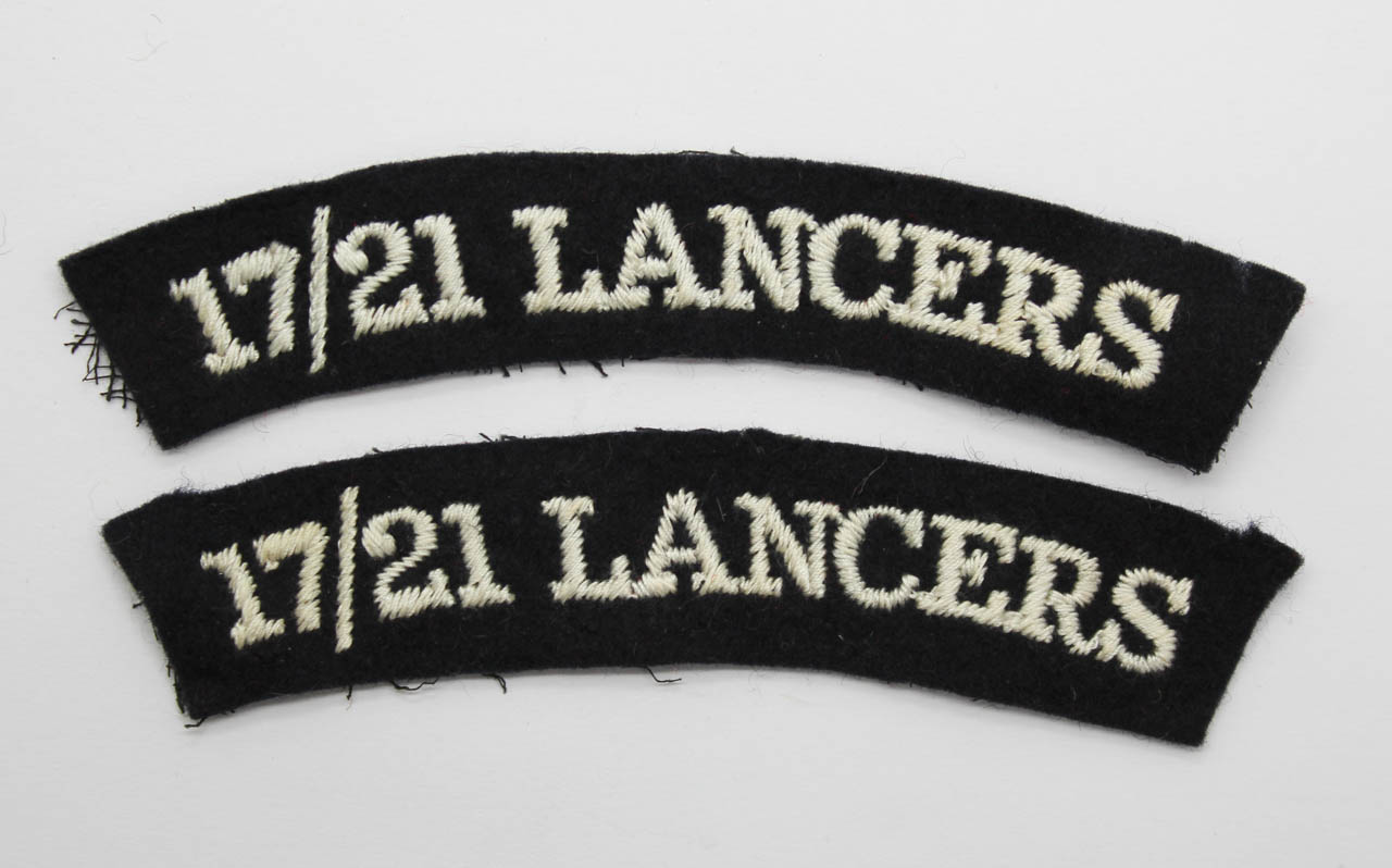 Pair of 17th/21st Lancers (17/21 LANCERS) Cloth Shoulder Titles