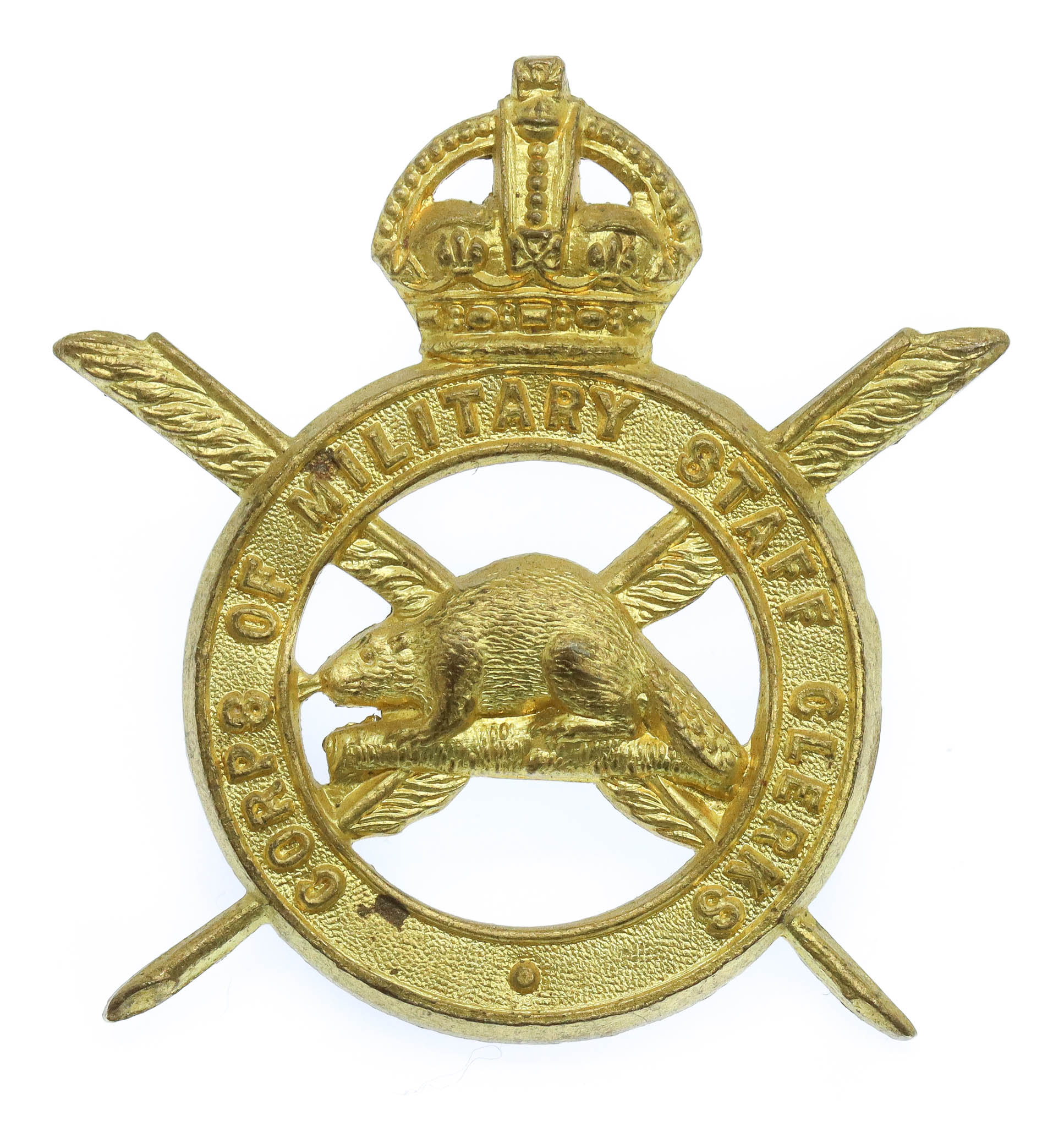 Canadian Corps of Military Staff Clerks Cap Badge - King's Crown