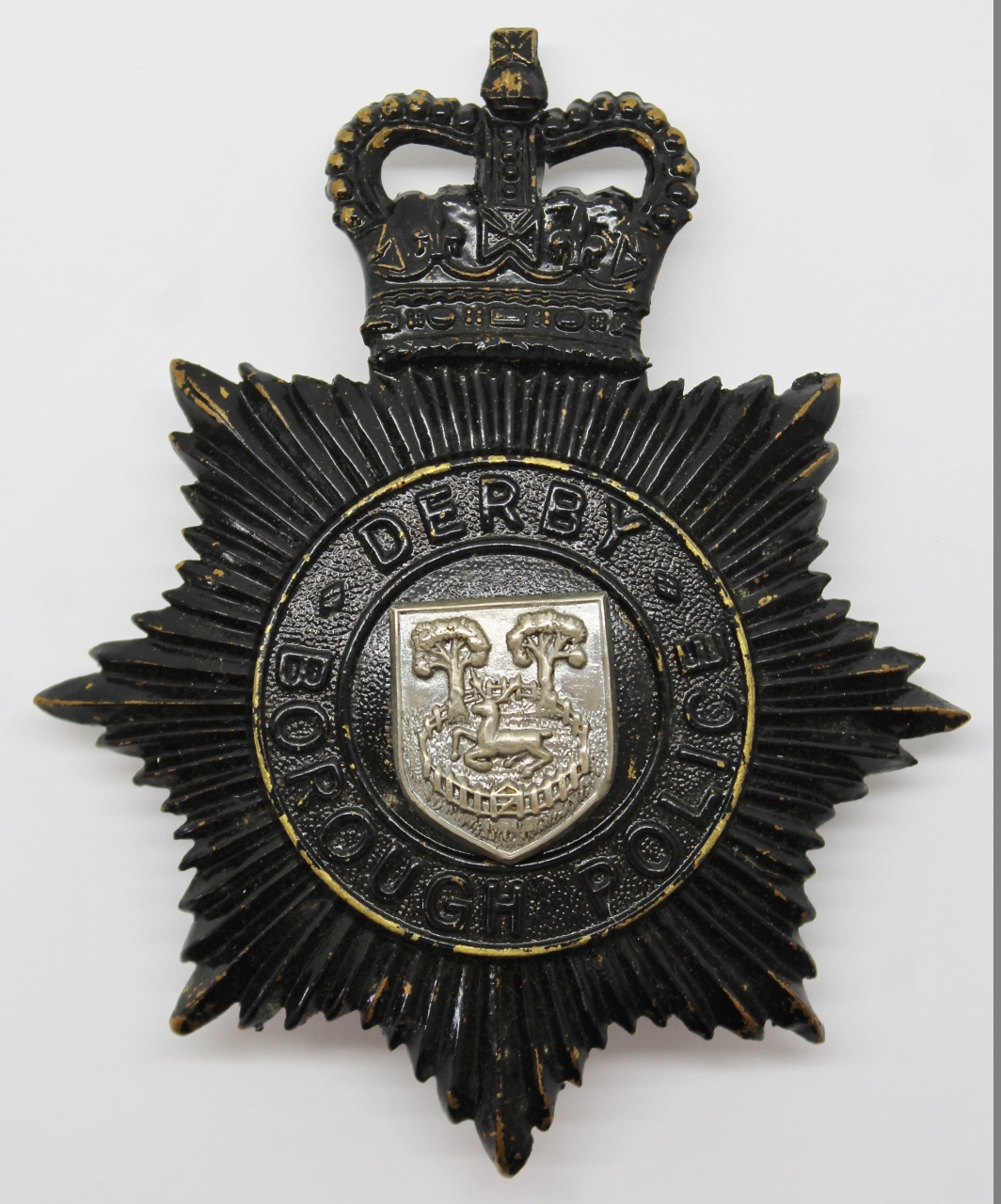 Derby Borough Police Night Helmet Plate - Queen's Crown