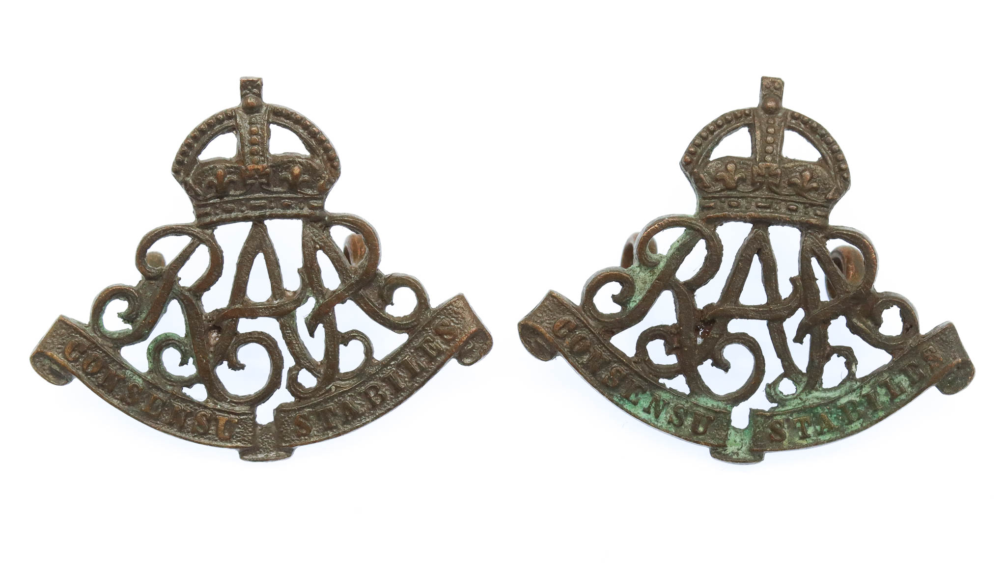 Pair of Royal Australian Artillery Collar Badges - King's Crown