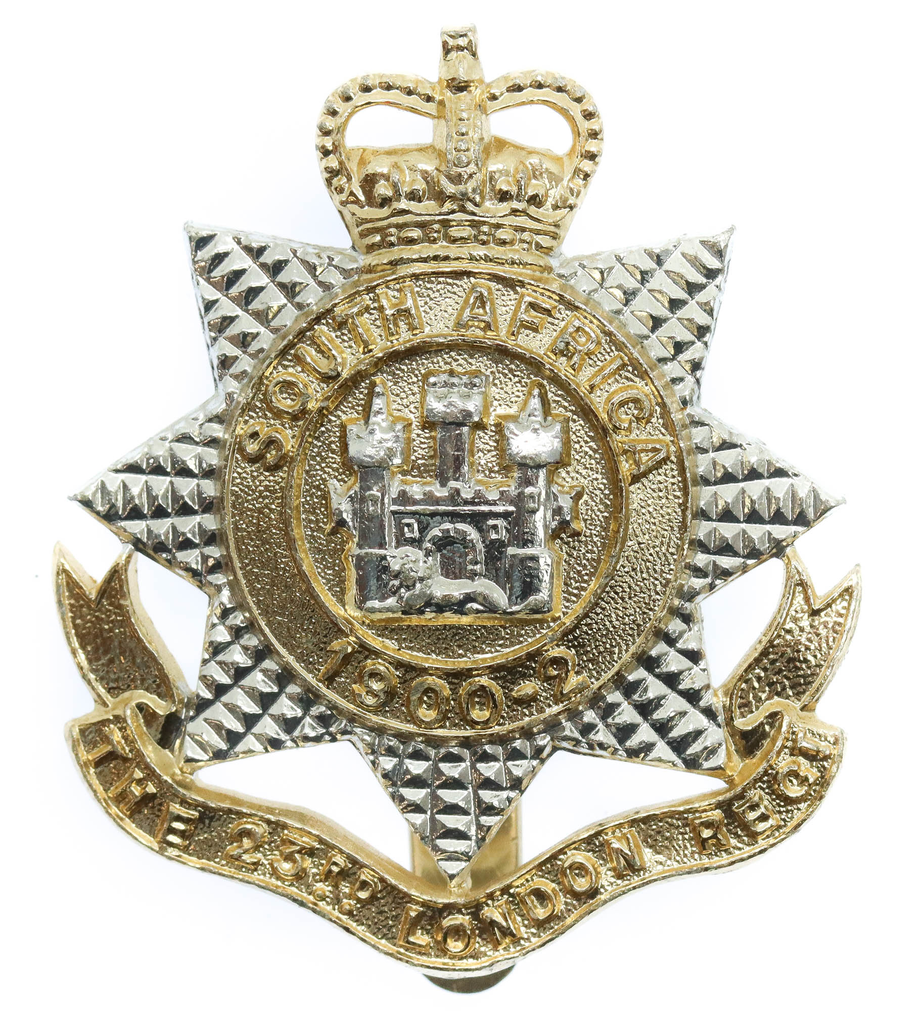 23rd Bn. London Regiment Anodised (Staybrite) Cap Badge - Queen's Crown