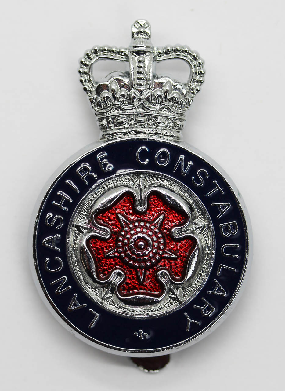 Lancashire Constabulary Enamelled Cap Badge - Queens Crown