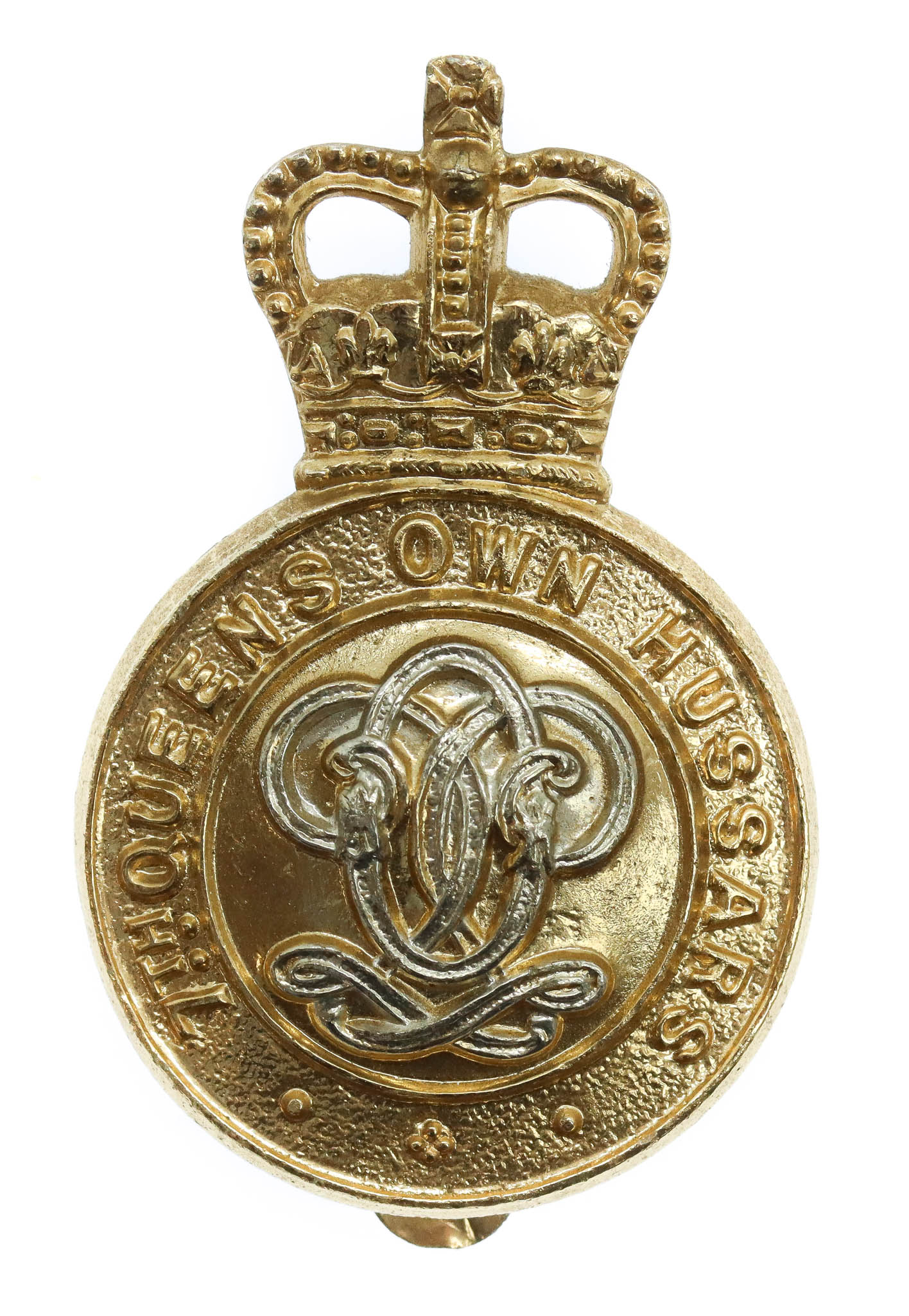 7th Queen's Own Hussars Anodised (Staybrite) Cap Badge - Queen's Crown