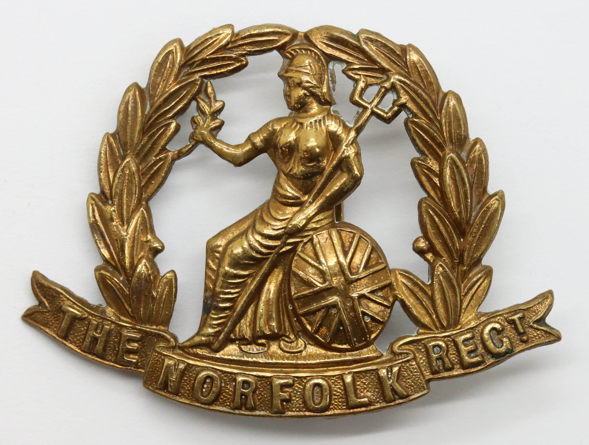 Norfolk Regiment WWI All Brass Economy Cap Badge