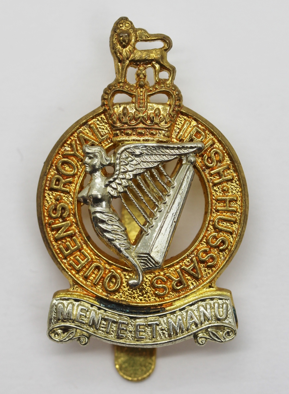 Queen's Royal Irish Hussars Bi-Metal Cap Badge - Queen's Crown