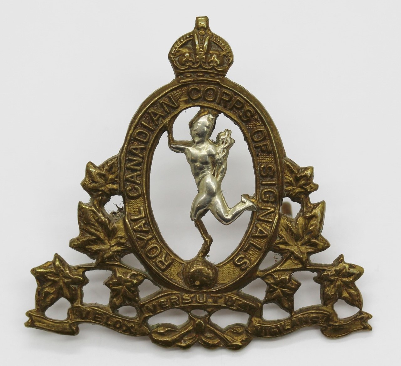 Royal Canadian Corps of Signals Cap Badge - King's Crown