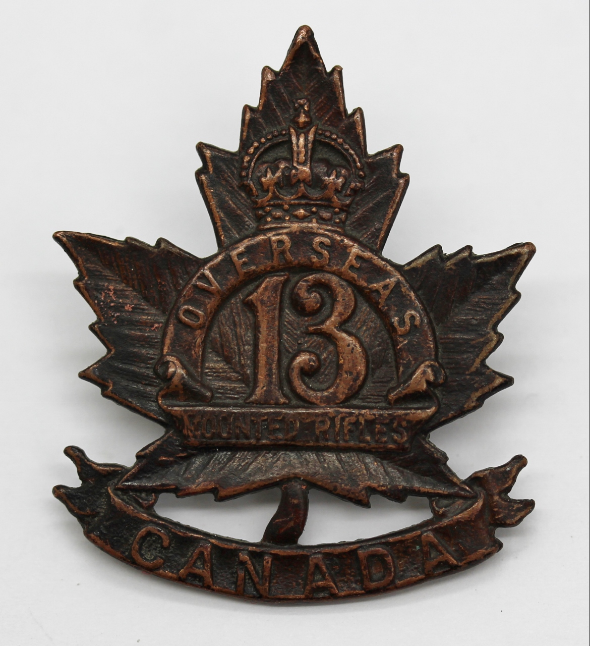 WW1 13th Regiment Canadian Mounted Rifles C.E.F. Cap Badge