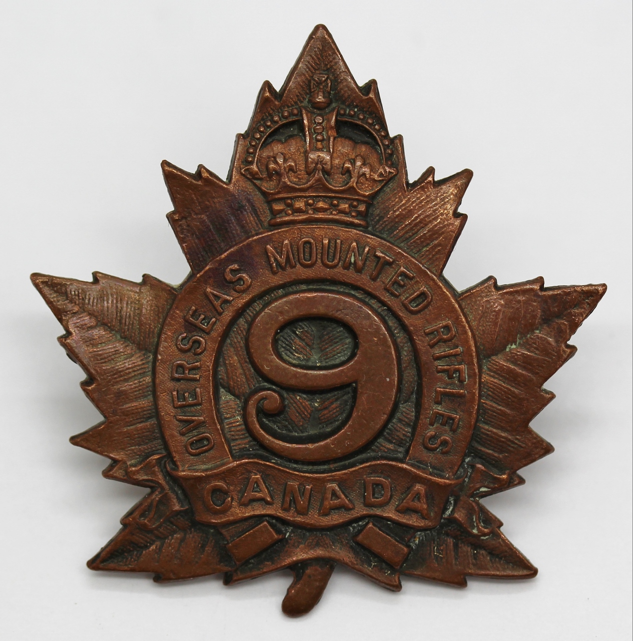 WW1 9th Regiment Canadian Mounted Rifles C.E.F. Cap Badge