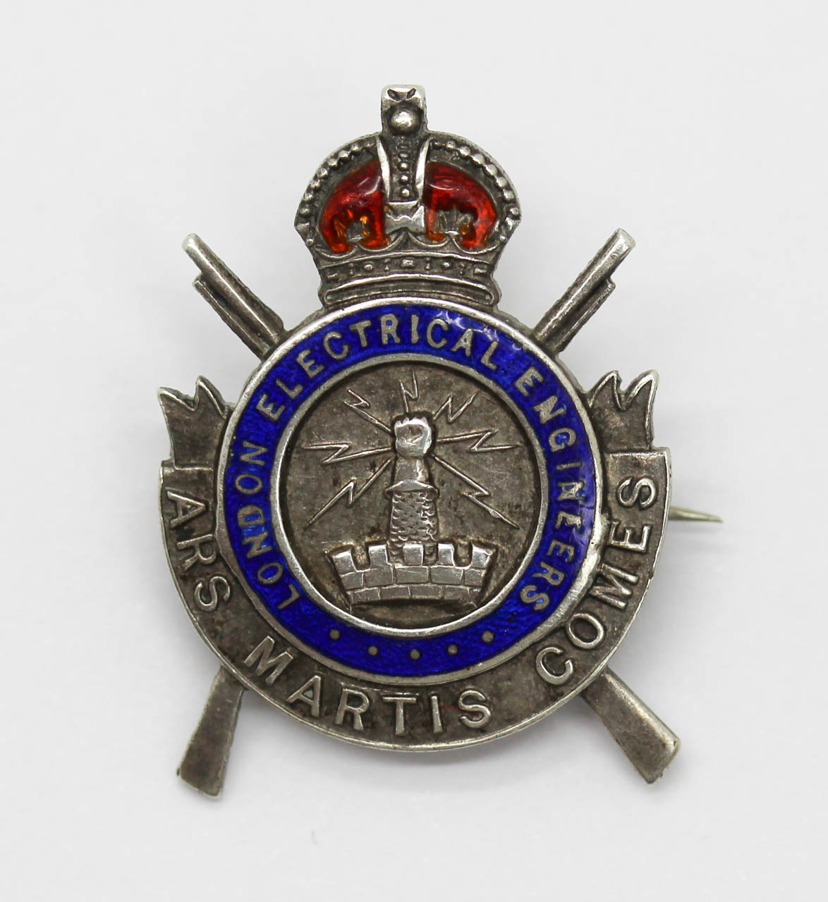 Rare WWI London Electrical Engineers 1915 Hallmarked Silver & Enamel Sweetheart Brooch