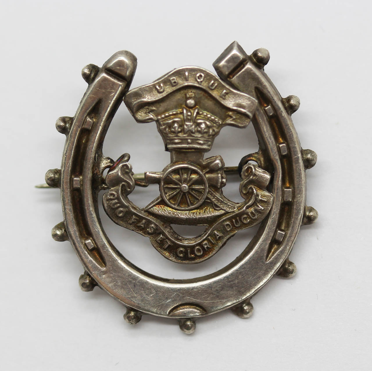 WWI Royal Artillery 1916 Hallmarked Silver Horse Shoe Sweetheart Brooch