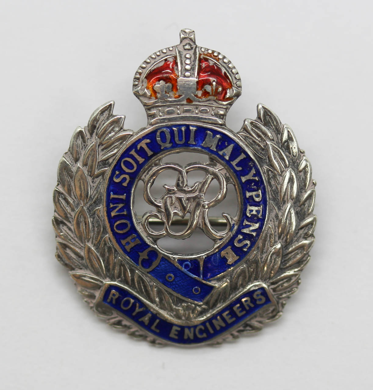 George V Royal Engineers Sterling Silver & Enamel Sweetheart Brooch