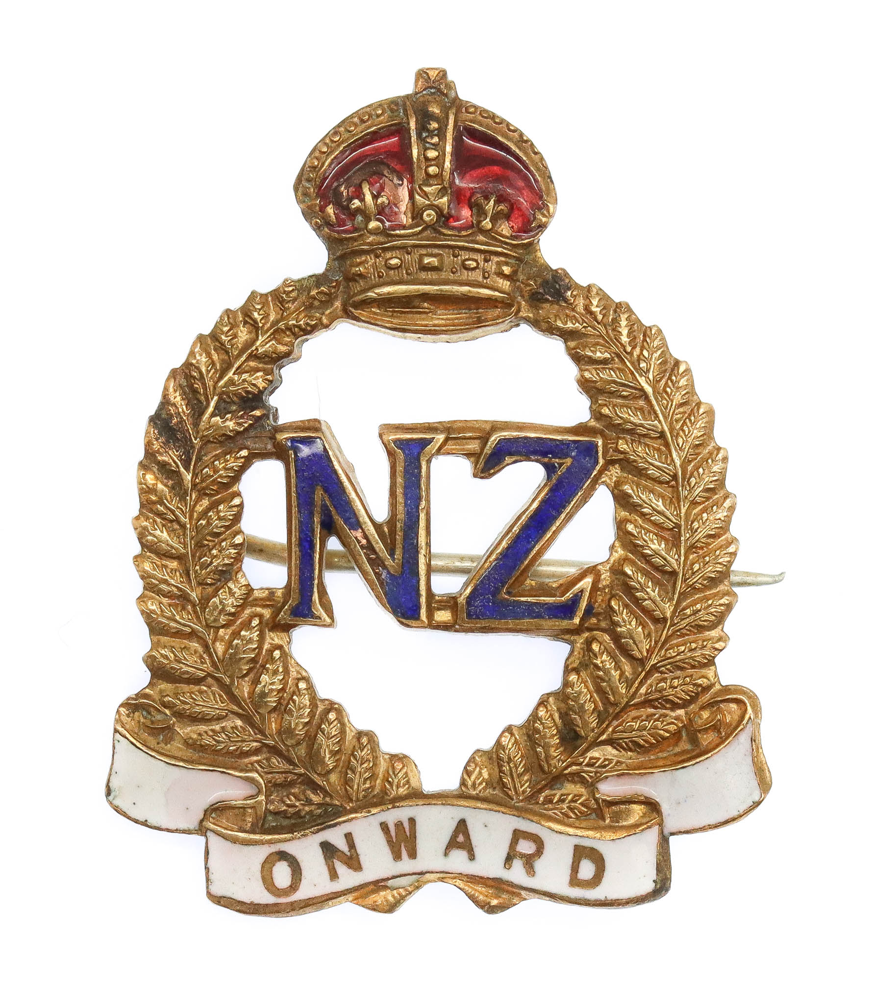 New Zealand Expeditionary Force (N.Z.E.F.) Brass & Enamel Sweetheart Brooch