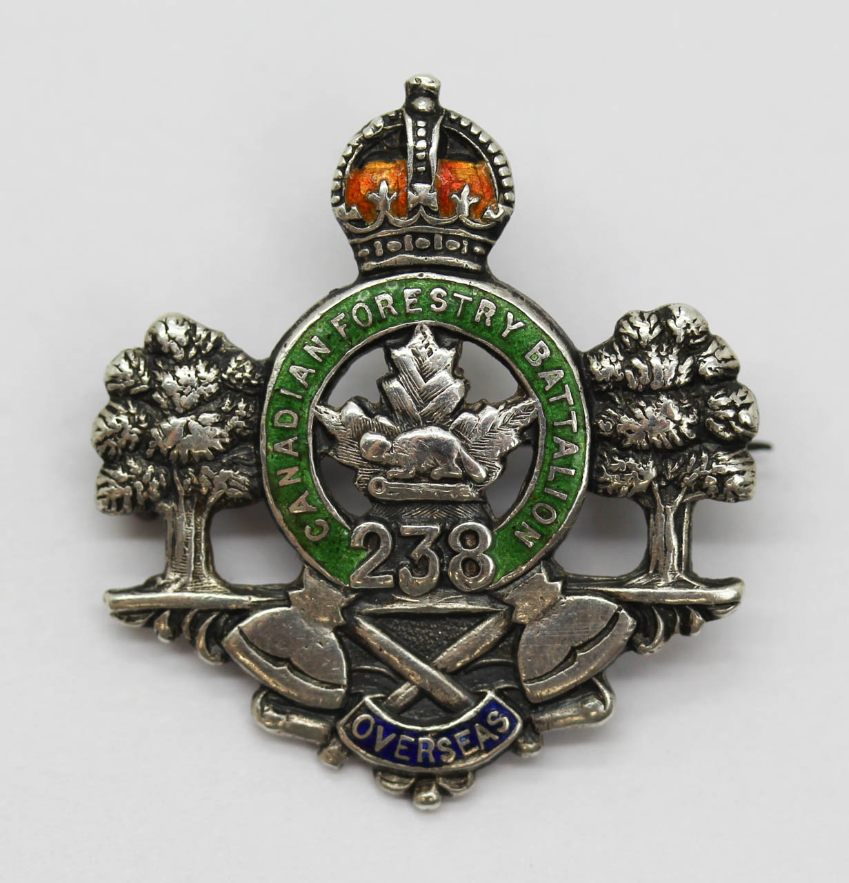 WWI 238th Canadian Forestry Battalion C.E.F. Sterling Silver & Enamel Sweetheart Brooch